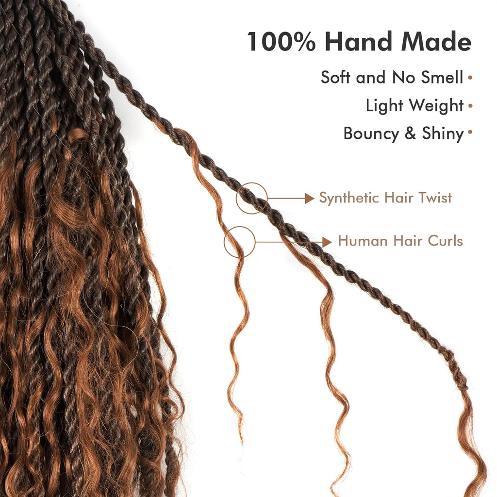 8 Packs | Toyotress® HBIT Boho Island Twist with Human Hair Curls Crochet Hair Senegalese Twist Pre Looped Braiding Hair With Human Hair Curly Ends Toyotress
