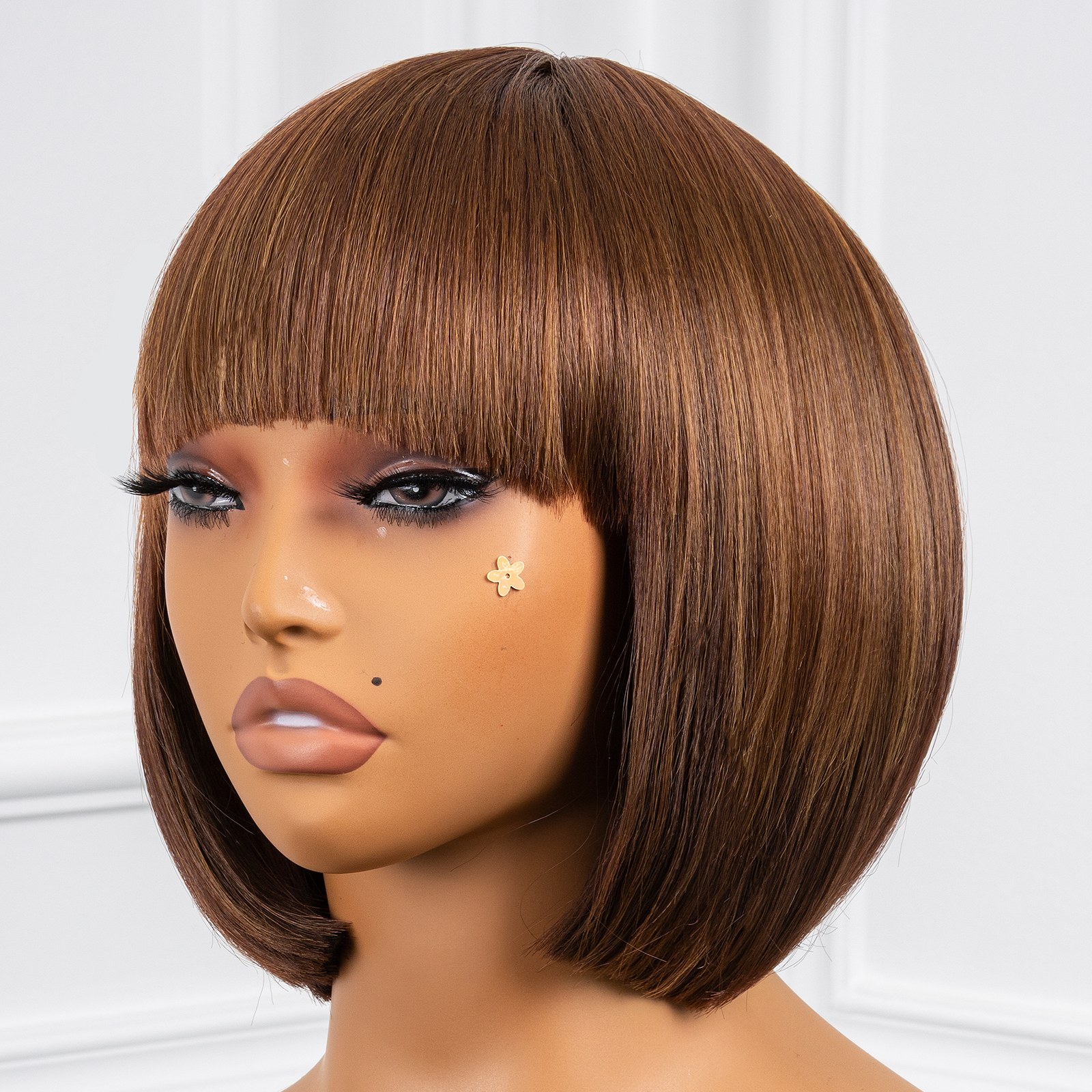 Toyotress Short Bob Synthetic Wigs | Blunt cut Natural Black Straight Wig with Bangs Synthetic Wig（612H+618）