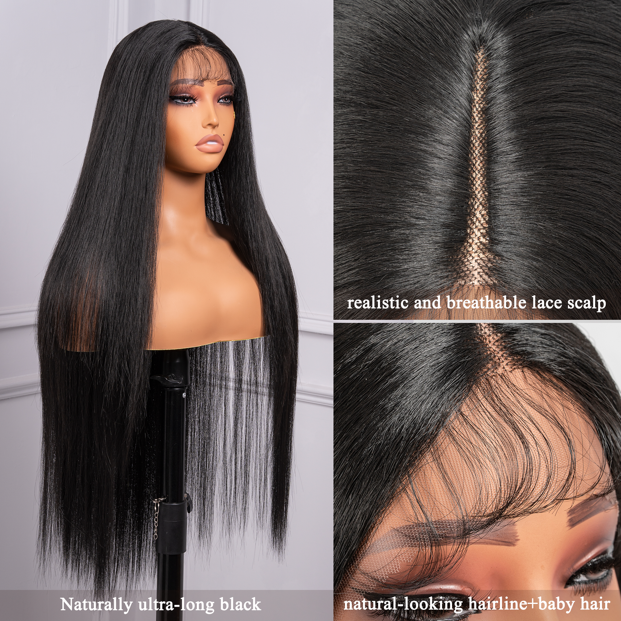 Toyotress Airy Yaki Straight T-middle Part Lace Front Wigs with Baby Hair | 20-32 Inch Long Soft Human Hair Rival Brown With Piano Highlights Wig(1472)