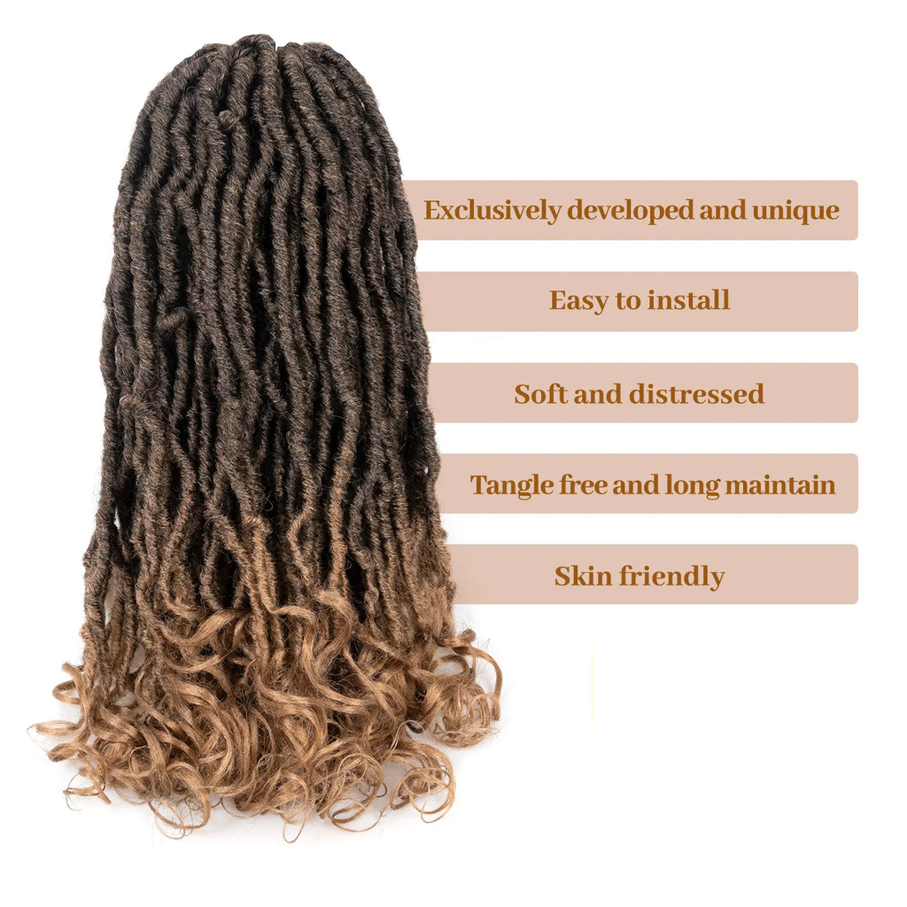 ( US ONLY) FAST SHIPPING FC | Toyotress® French Curl Locs Crochet Hair Curly Faux Locs 8 Packs Black Pre-Looped Crochet Hair with Curly ends Crochet Hair with Soft Curly Wave Ends Hair Extensions Toyotress