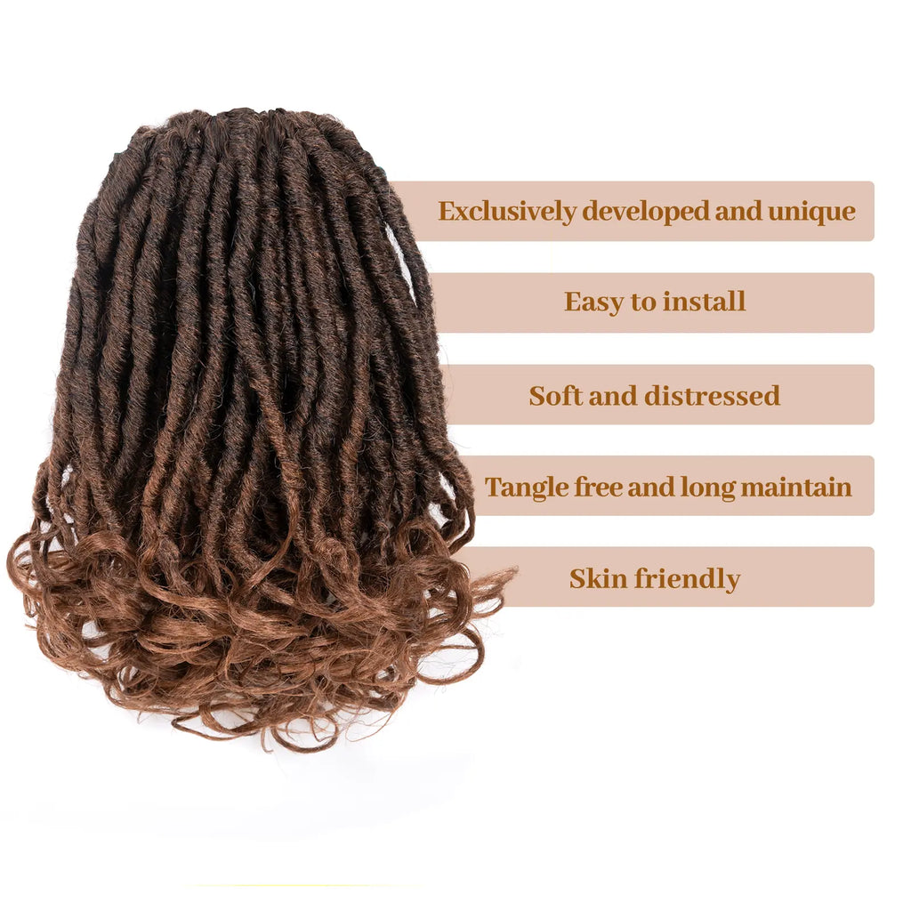 ( US ONLY) FAST SHIPPING FC | Toyotress® French Curl Locs Crochet Hair Curly Faux Locs 8 Packs Black Pre-Looped Crochet Hair with Curly ends Crochet Hair with Soft Curly Wave Ends Hair Extensions Toyotress