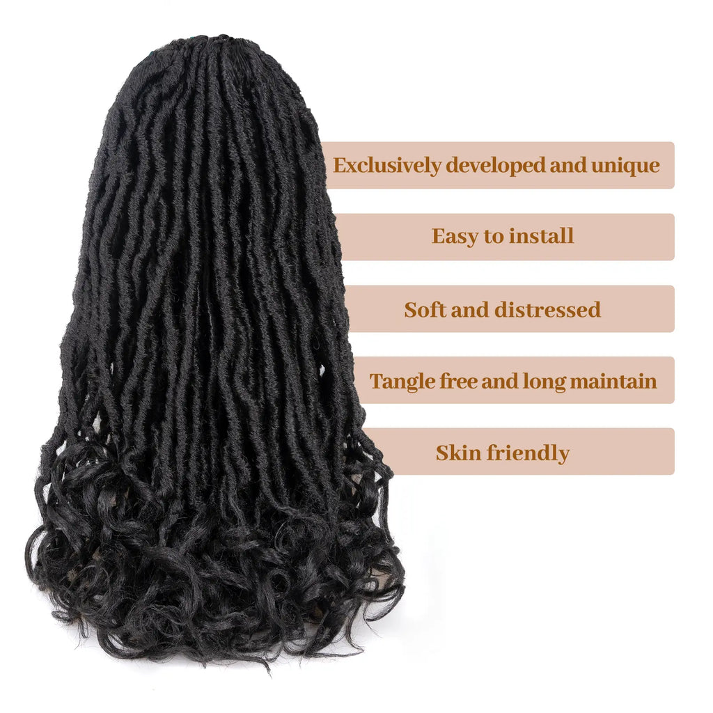 ( US ONLY) FAST SHIPPING FC | Toyotress® French Curl Locs Crochet Hair Curly Faux Locs 8 Packs Black Pre-Looped Crochet Hair with Curly ends Crochet Hair with Soft Curly Wave Ends Hair Extensions Toyotress