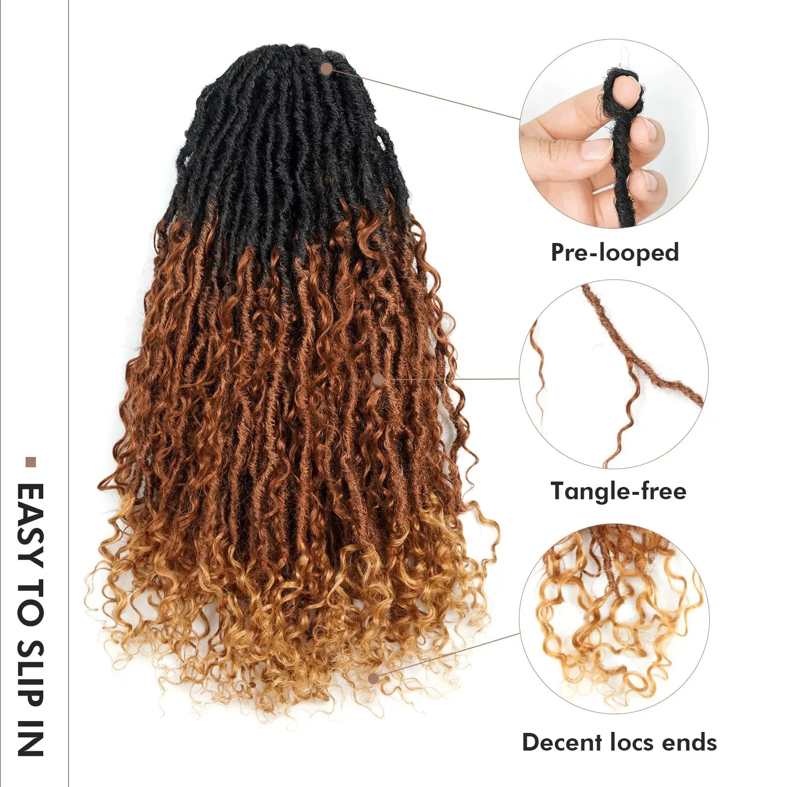 Toyotress Boho Locs With Human Hair Curls Pre Looped Goddess Boho Dreadlocks Curly Full Ends Hair Extensions