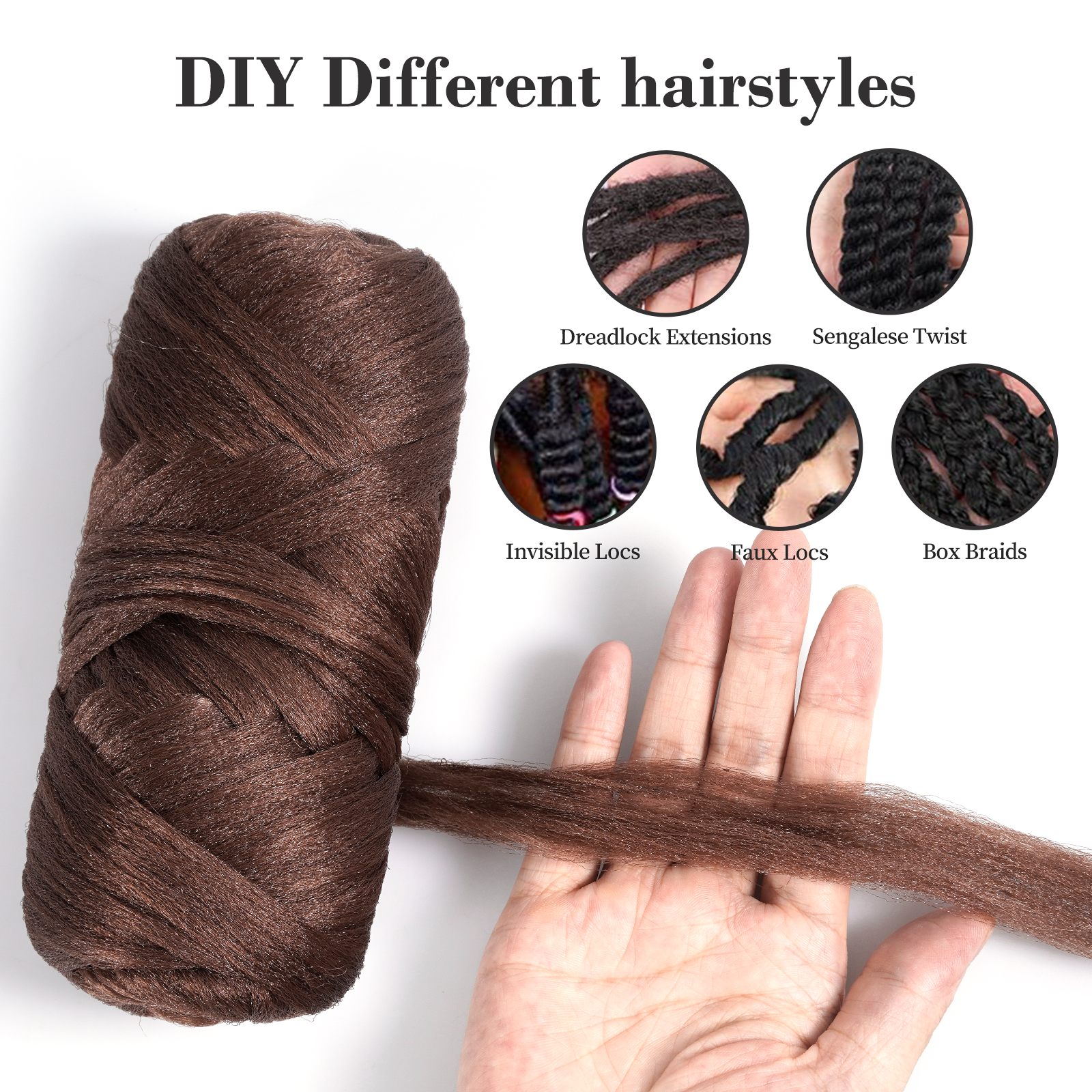 Toyotress 4 Roll Natural Black Brazilian Wool Hair Acrylic Yarn for African Crochet Hair Jumbo Braids Senegalese Twisting Knitting Hair Braids Faux locs Spiral Corkscrews Braids Twist