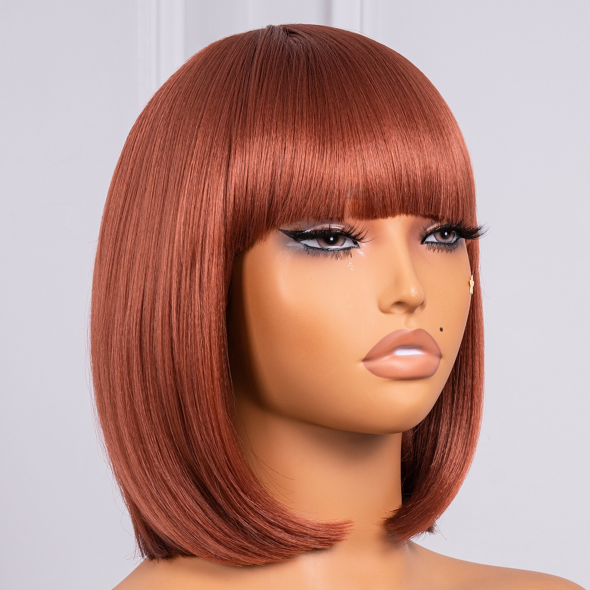 Toyotress Short Bob Synthetic Wigs | Blunt cut Natural Black Straight Wig with Bangs Synthetic Wig（612H+618）