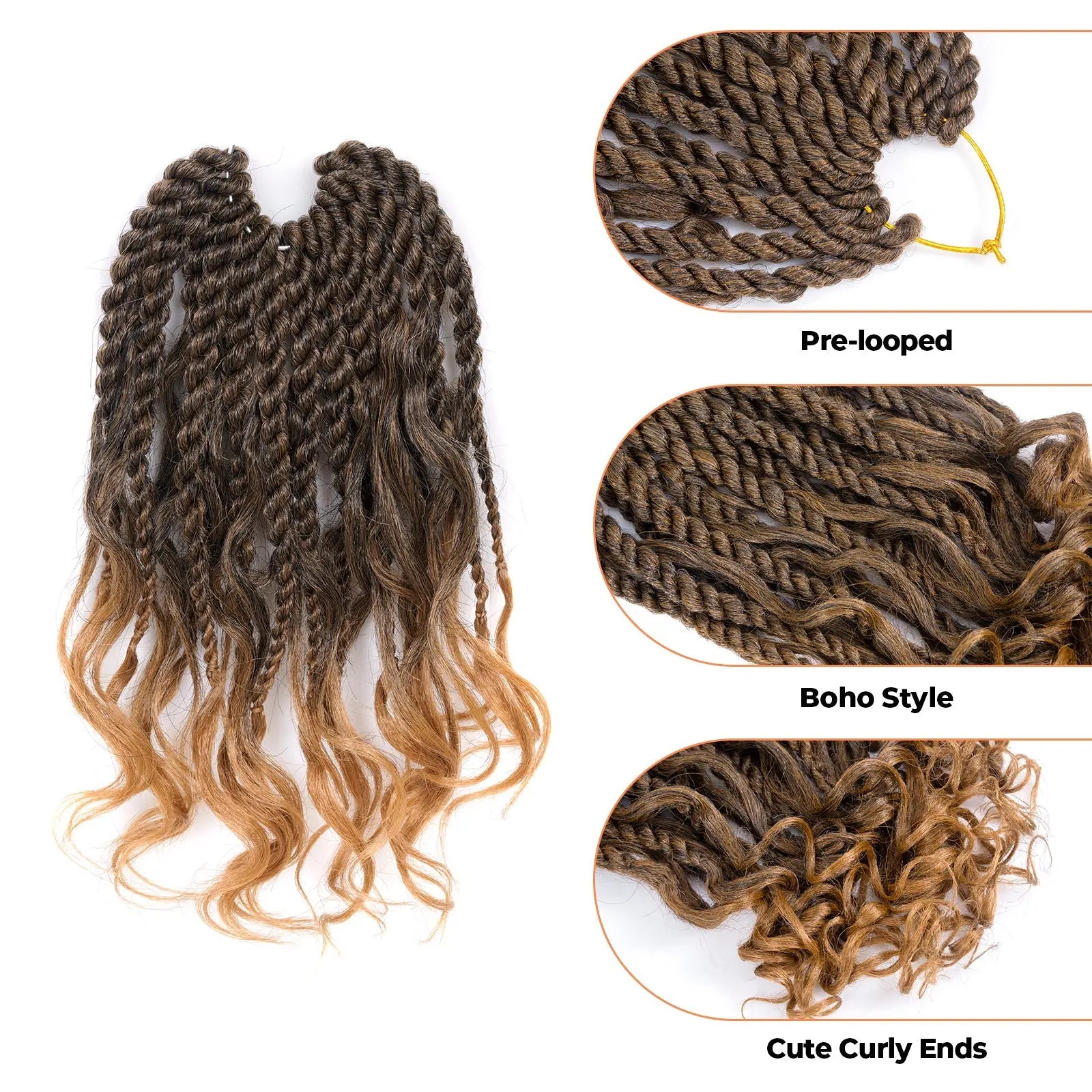 Toyotress Unique Boho Island Twist with Curls Crochet Hair 1 Pack | Crochet Senegalese Twist Pre Looped Senegalese Twist Braiding Hair Wth Curly Ends Crochet for women Toyotress