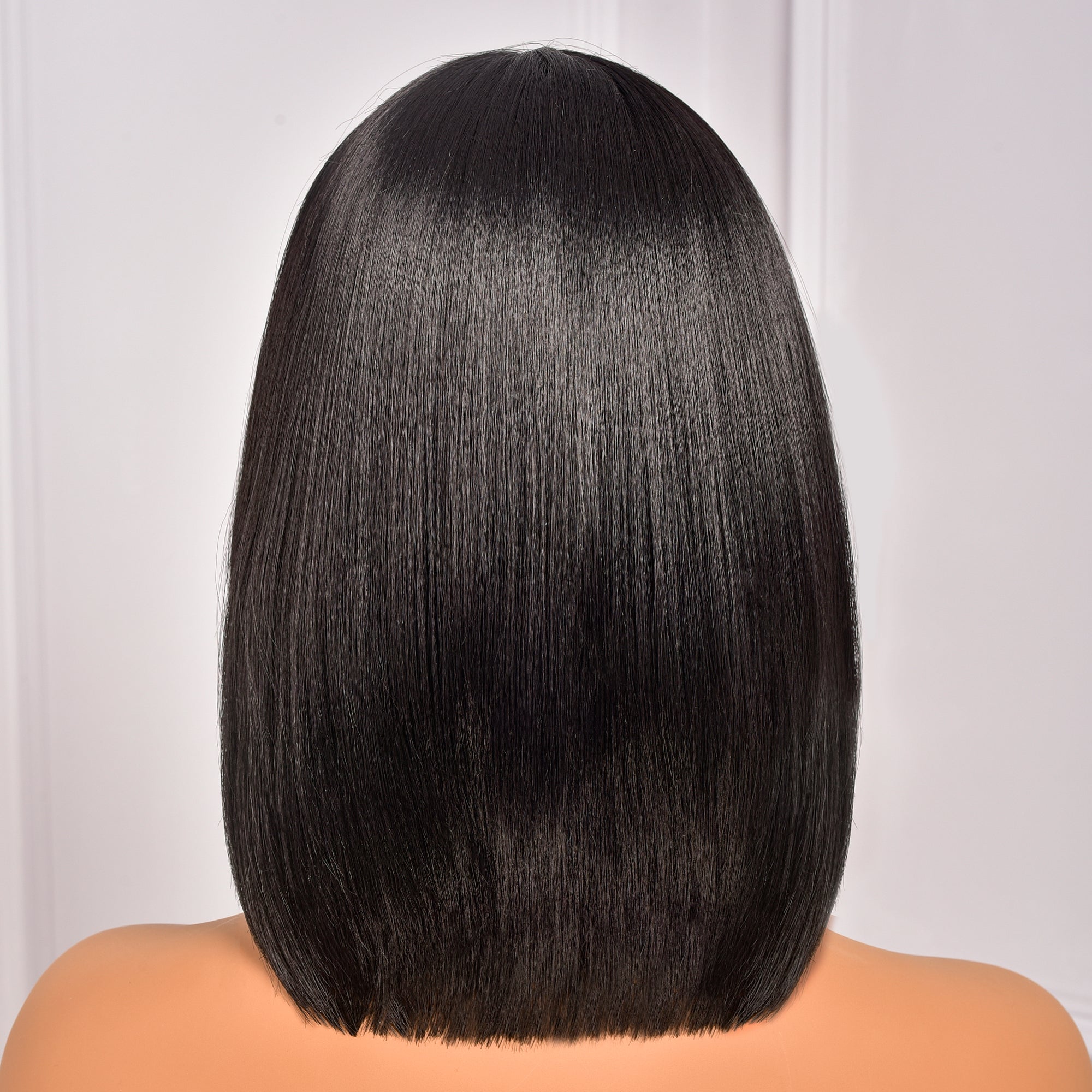 Toyotress Short Bob Synthetic Wigs | Blunt cut Natural Black Straight Wig with Bangs Synthetic Wig（612H+618）