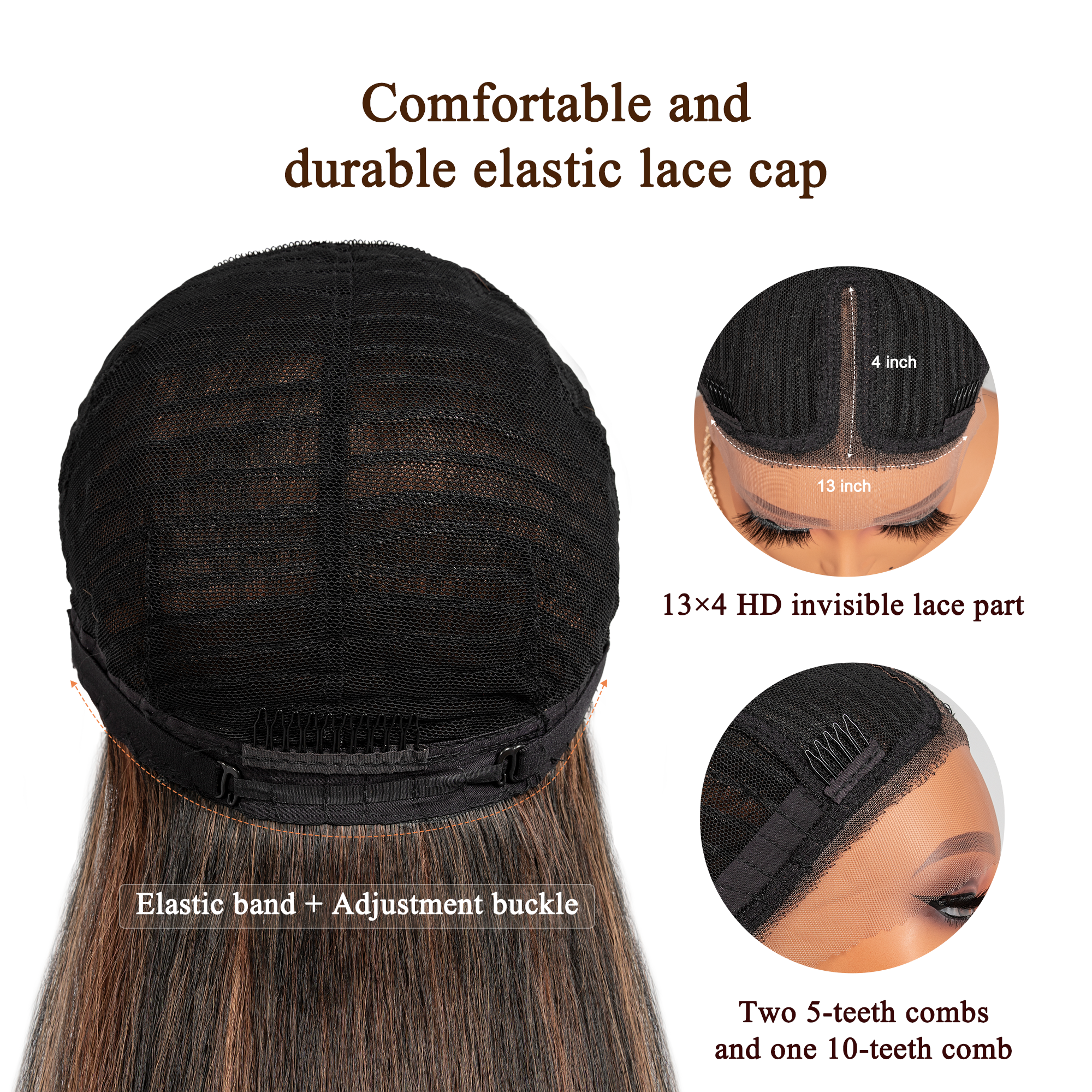 Toyotress Airy Yaki Straight T-middle Part Lace Front Wigs with Baby Hair | 20-32 Inch Long Soft Human Hair Rival Brown With Piano Highlights Wig(1472)