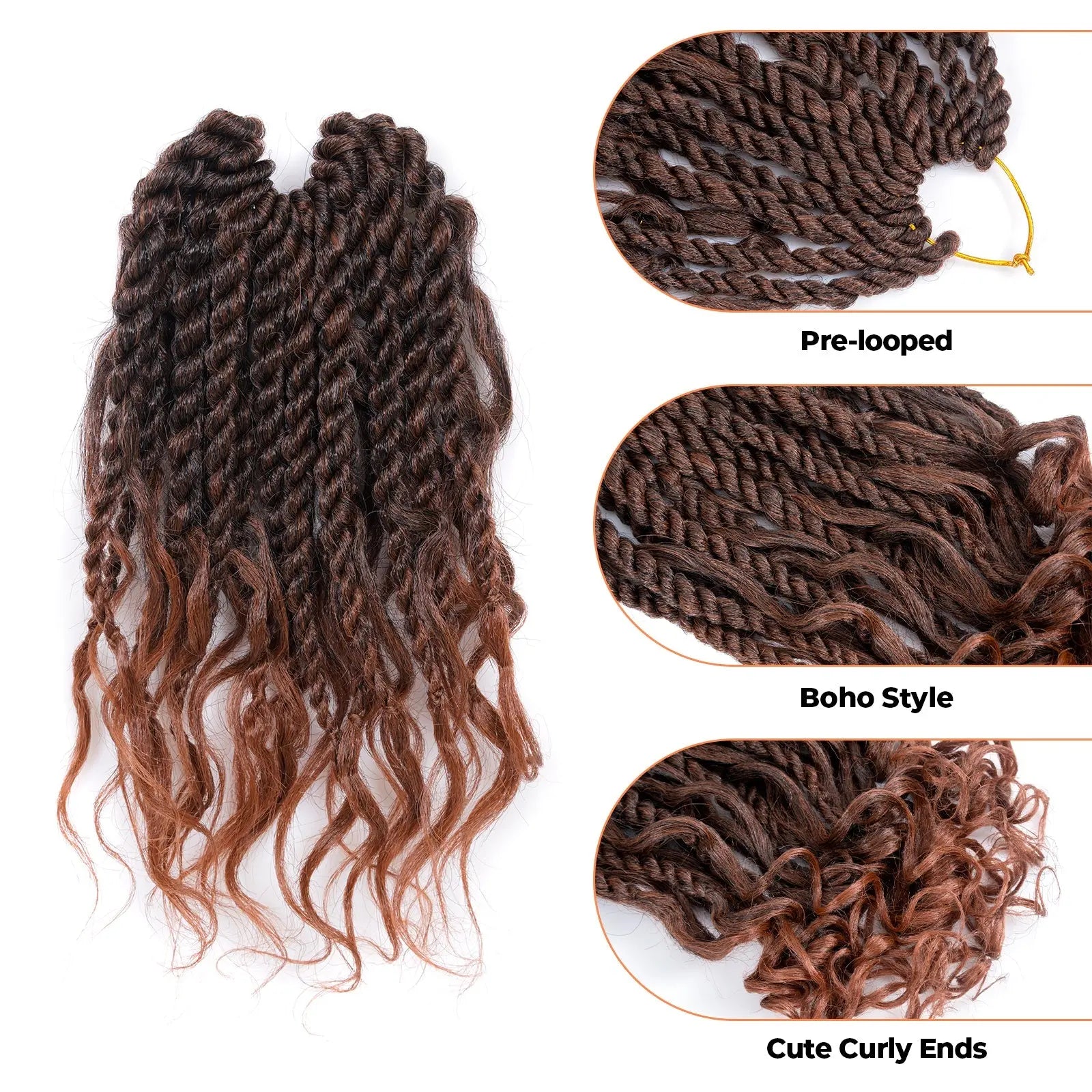 ( US ONLY) FAST SHIPPING ISLAND TWIST | Toyotress® Boho Island Twist Crochet Hair - 8 Packs Short Bob Ombre Brown Boho Havana Twist Crochet Braids Synthetic Braiding Hair Toyotress