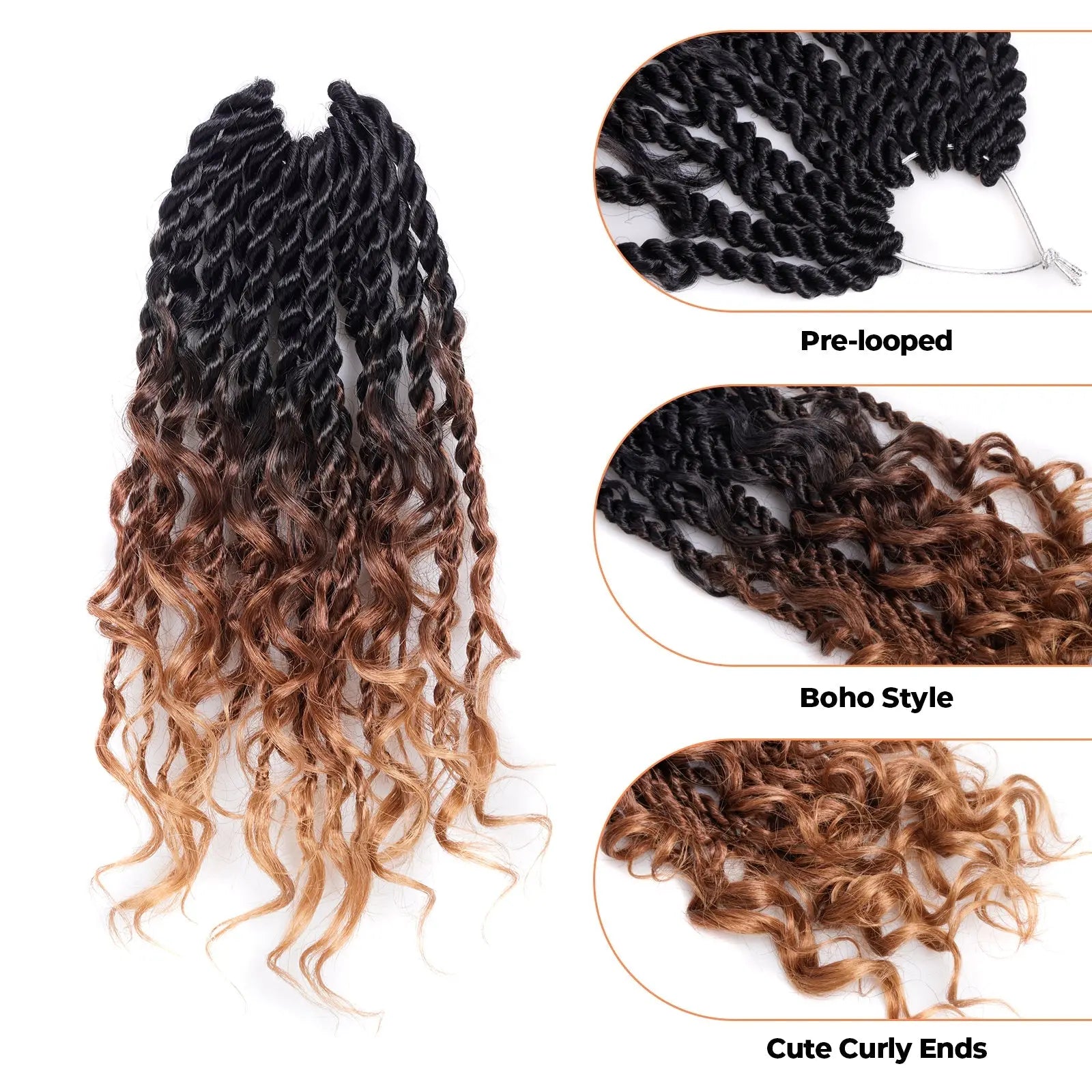 ( US ONLY) FAST SHIPPING ISLAND TWIST | Toyotress® Boho Island Twist Crochet Hair - 8 Packs Short Bob Ombre Brown Boho Havana Twist Crochet Braids Synthetic Braiding Hair Toyotress