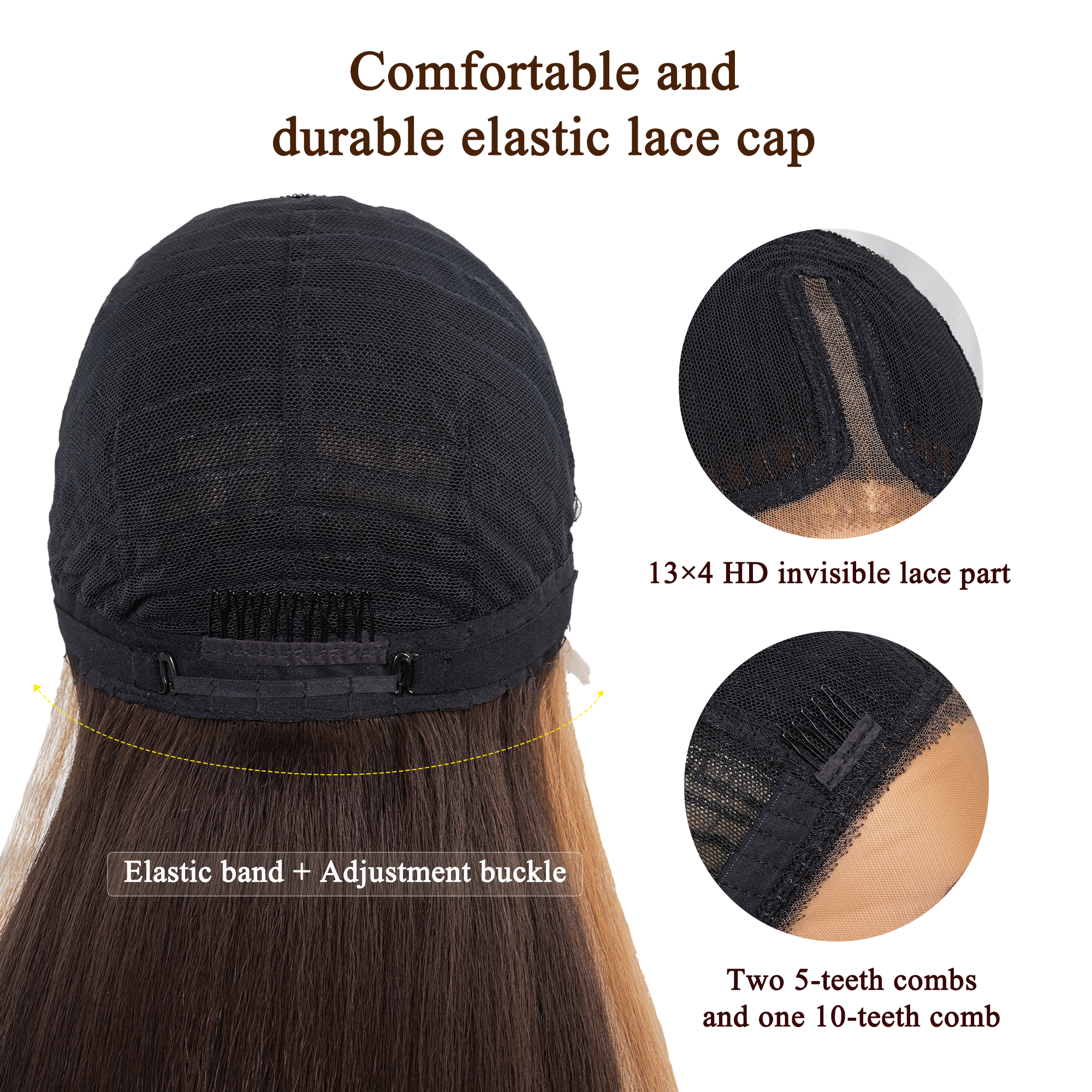 Toyotress Airy Yaki Straight T-middle Part Lace Front Wigs with Baby Hair | 20-32 Inch Long Soft Human Hair Rival Brown With Piano Highlights Wig(1472)