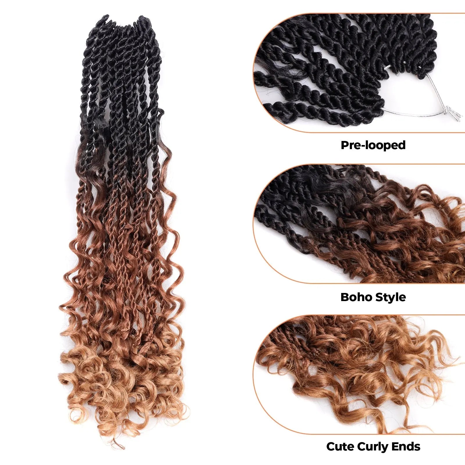 Toyotress Unique Boho Island Twist with Curls Crochet Hair 1 Pack | Crochet Senegalese Twist Pre Looped Senegalese Twist Braiding Hair Wth Curly Ends Crochet for women Toyotress