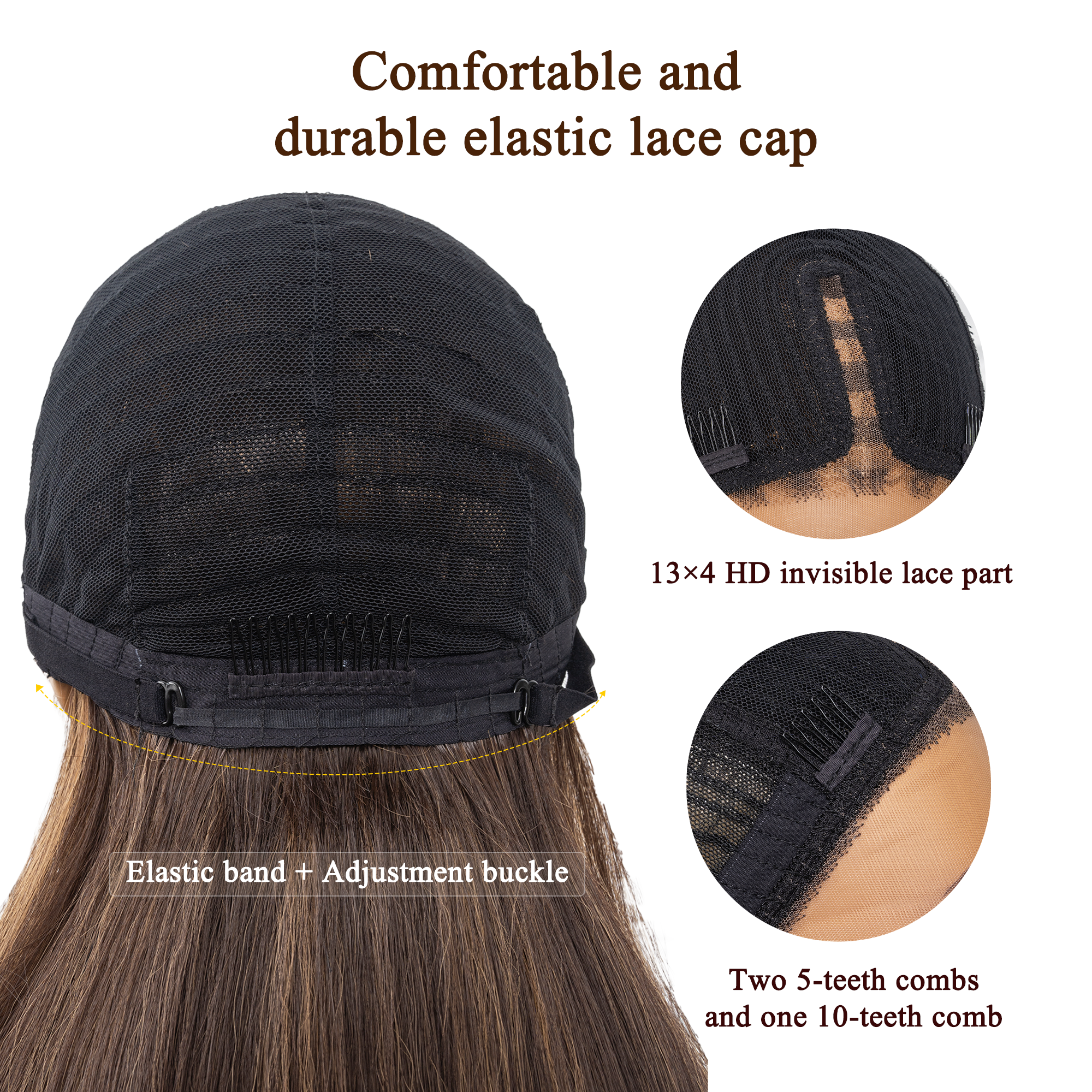 Toyotress Airy Yaki Straight T-middle Part Lace Front Wigs with Baby Hair | 20-32 Inch Long Soft Human Hair Rival Brown With Piano Highlights Wig(1472)