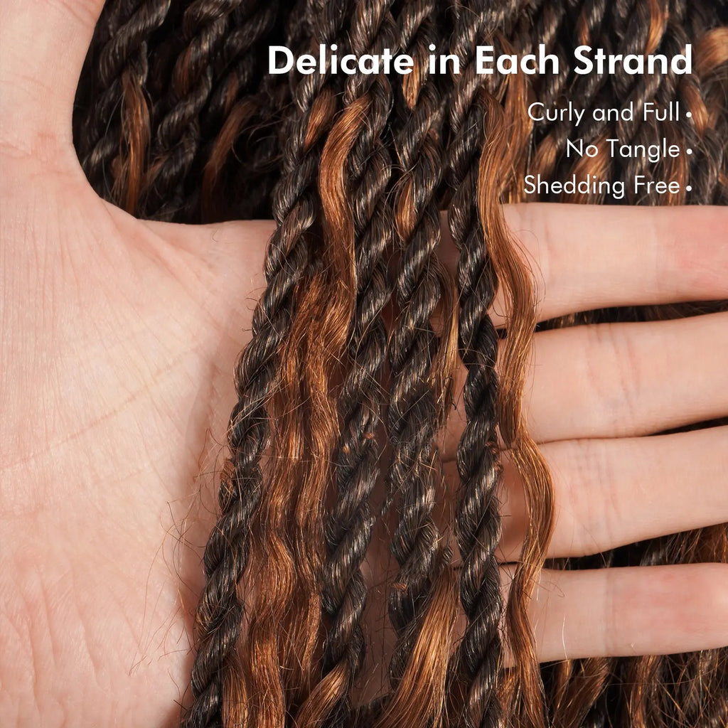 8 Packs | Toyotress® HBIT Boho Island Twist with Human Hair Curls Crochet Hair Senegalese Twist Pre Looped Braiding Hair With Human Hair Curly Ends Toyotress