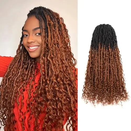 ( US ONLY) FAST SHIPPING Boho Human Hair Locs | Toyotress® Boho Human Hair Locs - 8 Packs Pre-Looped Crochet Locs With Human Hair Curls, Ombre Brown Human Hair Locs With Curly Ends Braiding Hair Extensions Toyotress