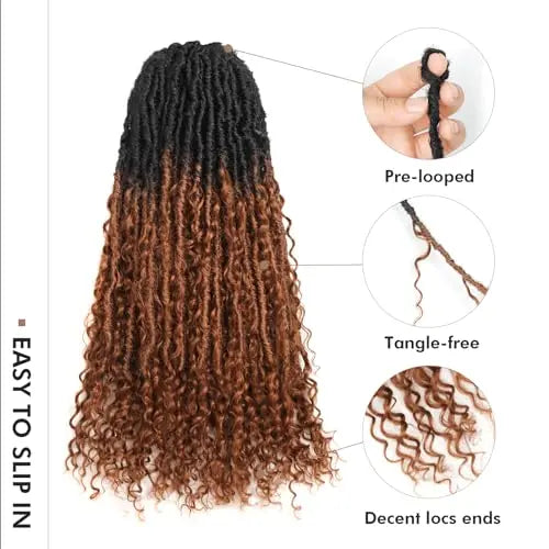 ( US ONLY) FAST SHIPPING Boho Human Hair Locs | Toyotress® Boho Human Hair Locs - 8 Packs Pre-Looped Crochet Locs With Human Hair Curls, Ombre Brown Human Hair Locs With Curly Ends Braiding Hair Extensions Toyotress