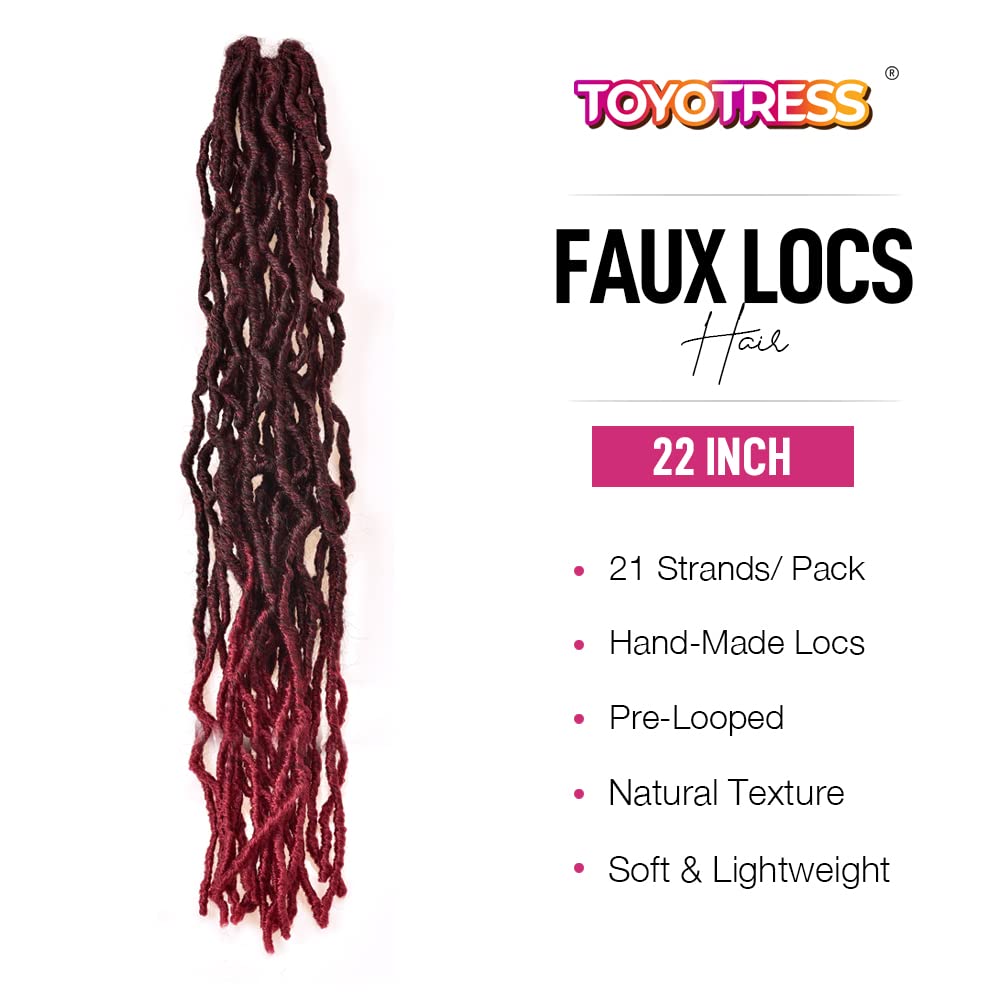 ( US ONLY) FAST SHIPPING FL | Toyotress Faux Locs Crochet Hair - Soft Natural Ombre Brown Long Pre-looped Faux Locs Crochet Braids, Curly Wavy Synthetic Braiding Hair Extensions