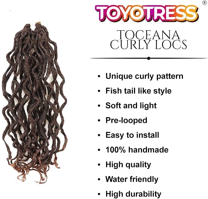 ToyoTress Toceana Curly Locs Crochet Hair - Pre-twisted Distressed Mermaid Crochet Braids Pre-looped Synthetic Braiding Hair Extensions