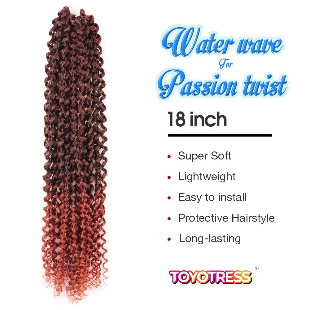 TOYOTRESS Water Wave Passion Twist Hair - Ombre Orange Water Wave Crochet Braids Synthetic Braiding Hair Extensions