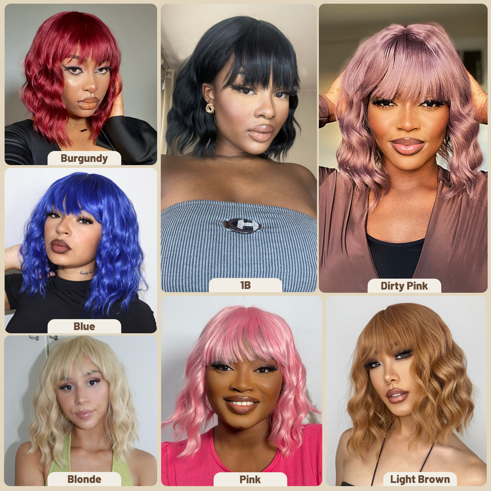 TOYOTRESS Pink Paradise LOOSE WAVY SHORT BOB WIGS HD LACE PART WITH BANGS - 12 INCH NATURAL BLACK BOB HAIR WIGS FOR BLACK WOMEN, SHOULDER LENGTH CURLY SYNTHETIC WIGS (LF0926)