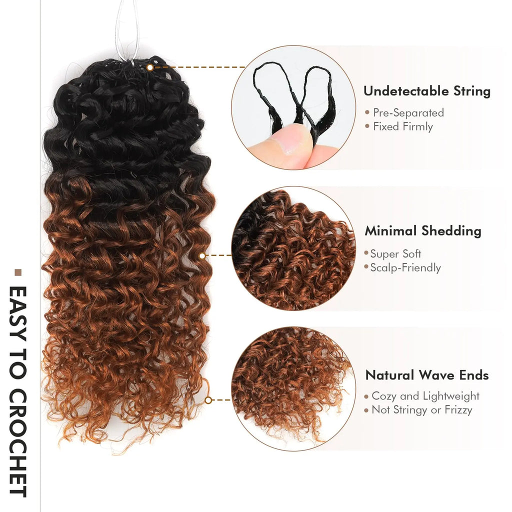 ( US ONLY) FAST SHIPPING丨ToyoTress Human Crochet Hair Kinky Curly - Feather-Line Invisible Knotless Crochet Human Hair For Black Women Brown Highlight Braiding Hair Toyotress