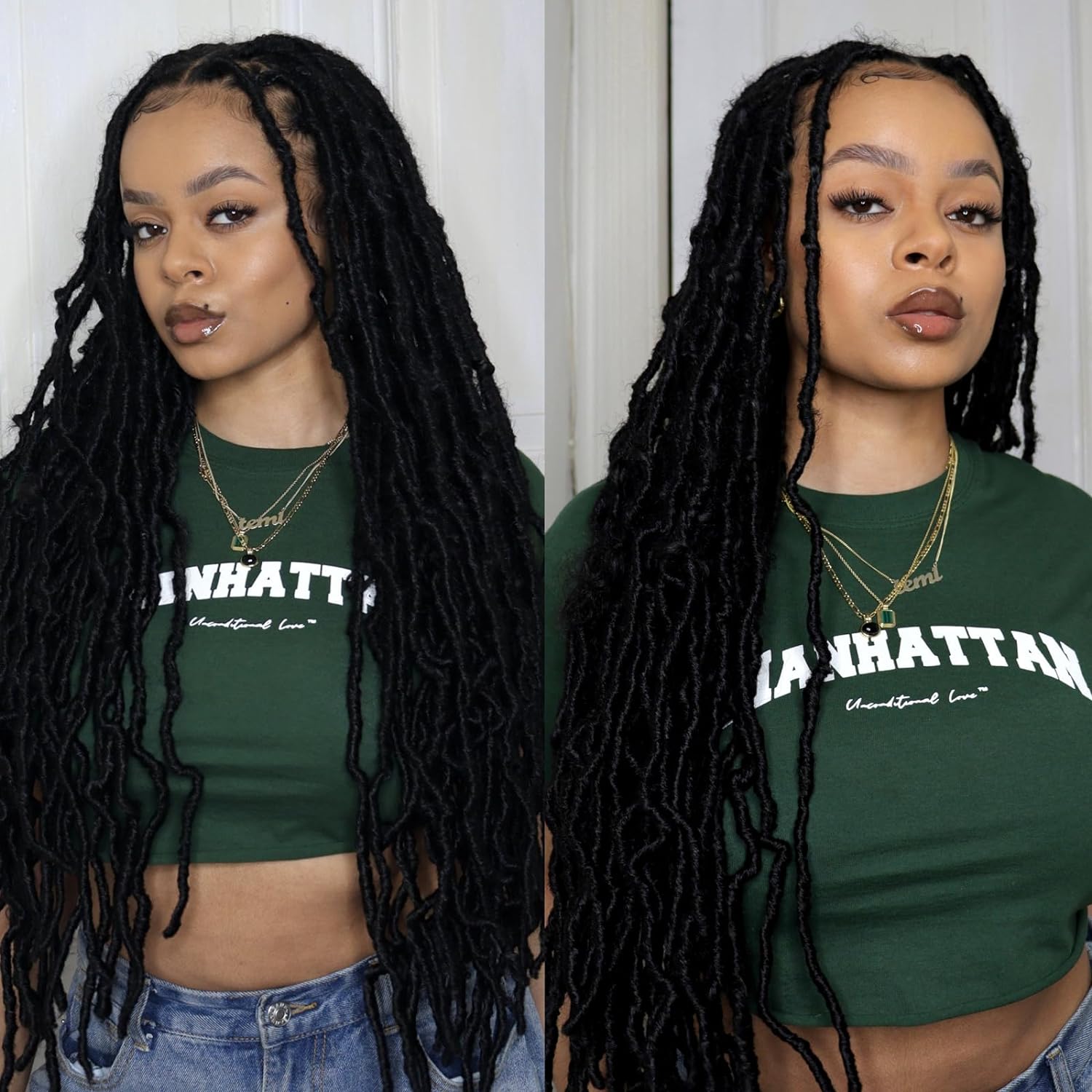 ( US ONLY) FAST SHIPPING FL | Toyotress Faux Locs Crochet Hair - Soft Natural Ombre Brown Long Pre-looped Faux Locs Crochet Braids, Curly Wavy Synthetic Braiding Hair Extensions