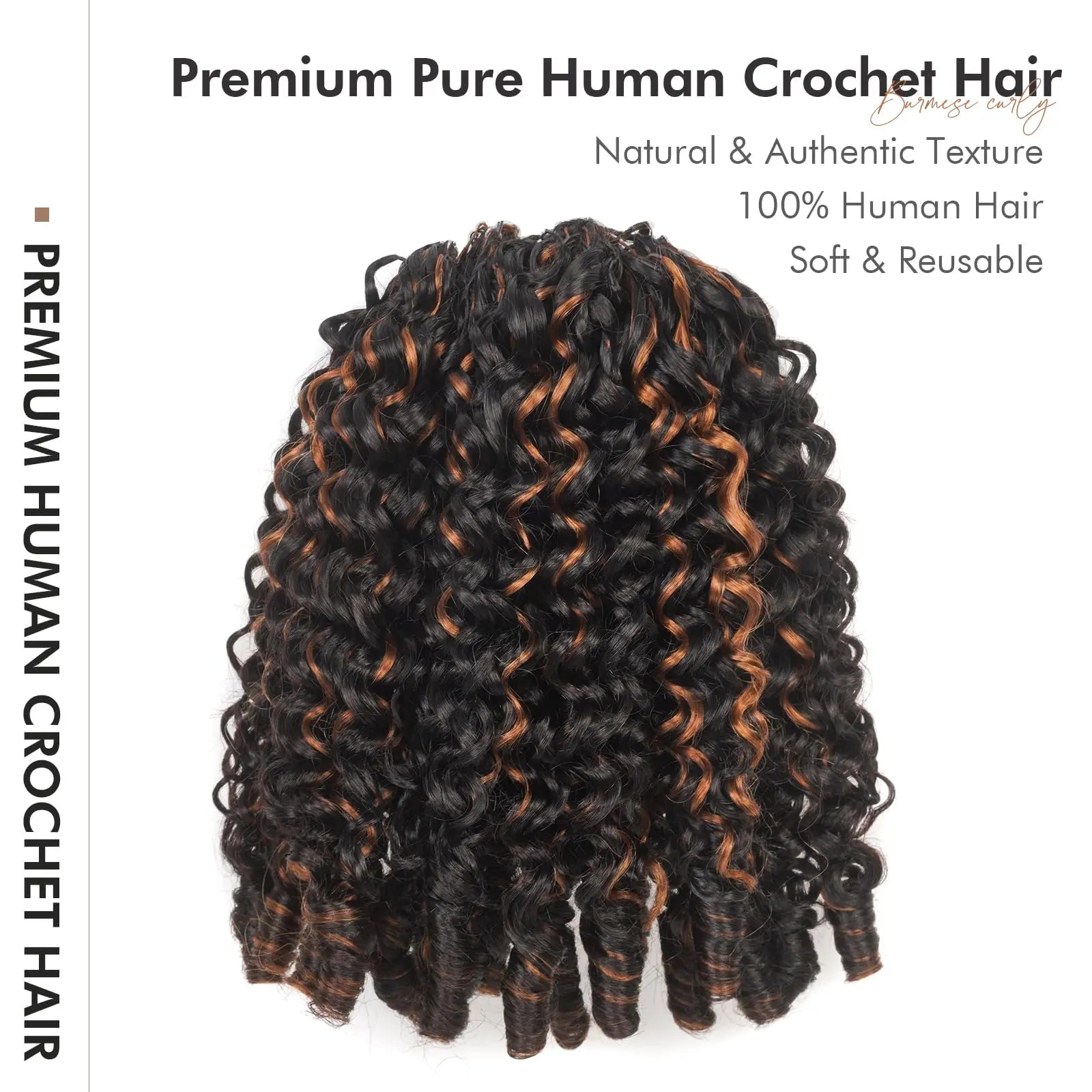 ( US ONLY) FAST SHIPPING HBC丨ToyoTress Burmese Curly Crochet Human Hair - Feather-Line Invisible Knotless Crochet Human Hair Brown Highlight Braiding Hair Toyotress