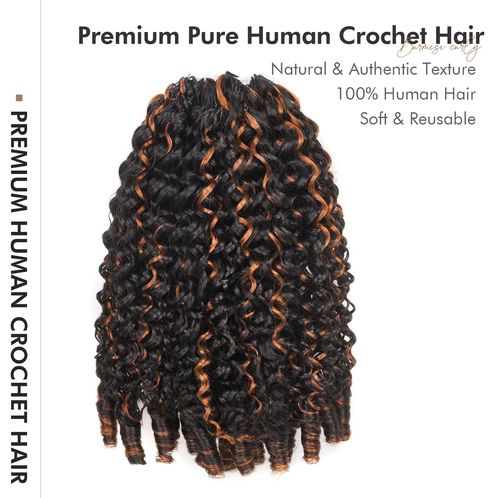 ( US ONLY) FAST SHIPPING HBC丨ToyoTress Burmese Curly Crochet Human Hair - Feather-Line Invisible Knotless Crochet Human Hair Brown Highlight Braiding Hair Toyotress