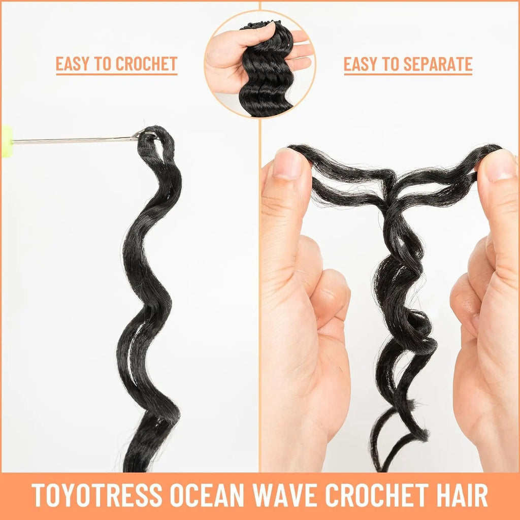 ( US ONLY) FAST SHIPPING OC | Toyotress® Ocean Wave Crochet Hair - 8 Packs Short Curly Water Wave Deep Twist Wavy Braids For Black Women Synthetic Braiding Hair Extensions Toyotress