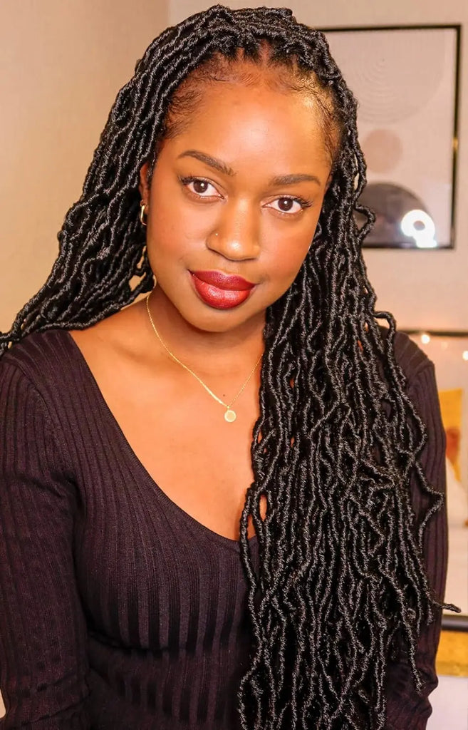 ( US ONLY) FAST SHIPPING FL | Toyotress® Faux Locs Crochet Hair - Soft Natural Ombre Brown Long Pre-looped Faux Locs Crochet Braids, Curly Wavy Synthetic Braiding Hair Extensions Toyotress