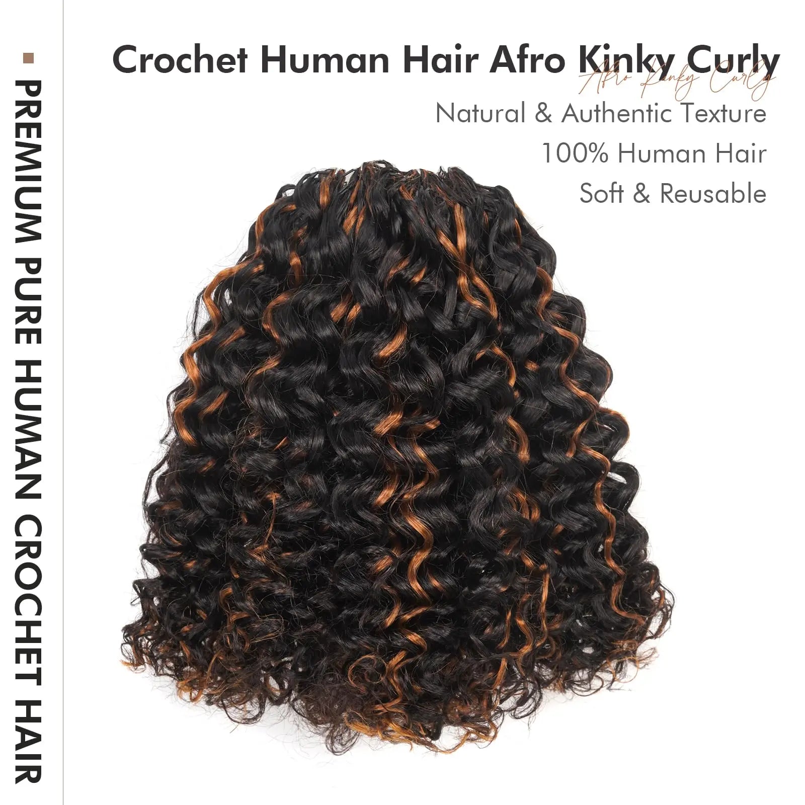 ( US ONLY) FAST SHIPPING丨ToyoTress Human Crochet Hair Kinky Curly - Feather-Line Invisible Knotless Crochet Human Hair For Black Women Brown Highlight Braiding Hair Toyotress