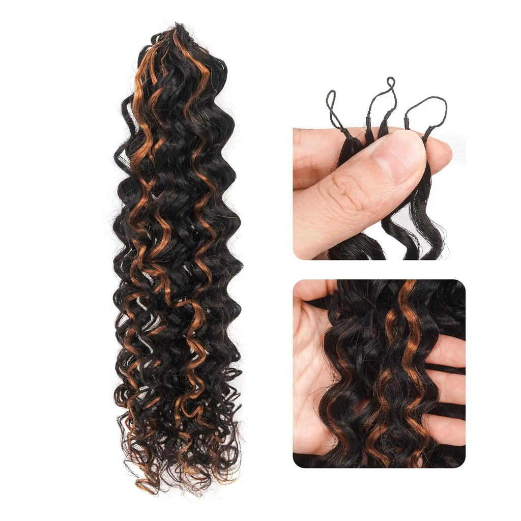 ( US ONLY) FAST SHIPPING丨ToyoTress Human Crochet Hair Kinky Curly - Feather-Line Invisible Knotless Crochet Human Hair For Black Women Brown Highlight Braiding Hair Toyotress