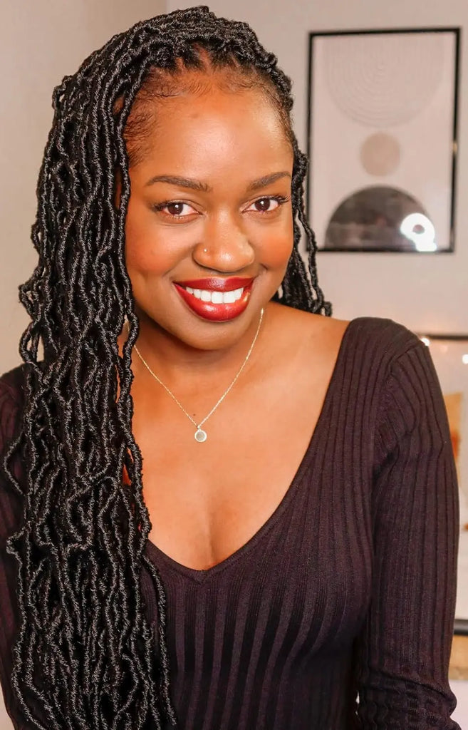 ( US ONLY) FAST SHIPPING FL | Toyotress® Faux Locs Crochet Hair - Soft Natural Ombre Brown Long Pre-looped Faux Locs Crochet Braids, Curly Wavy Synthetic Braiding Hair Extensions Toyotress