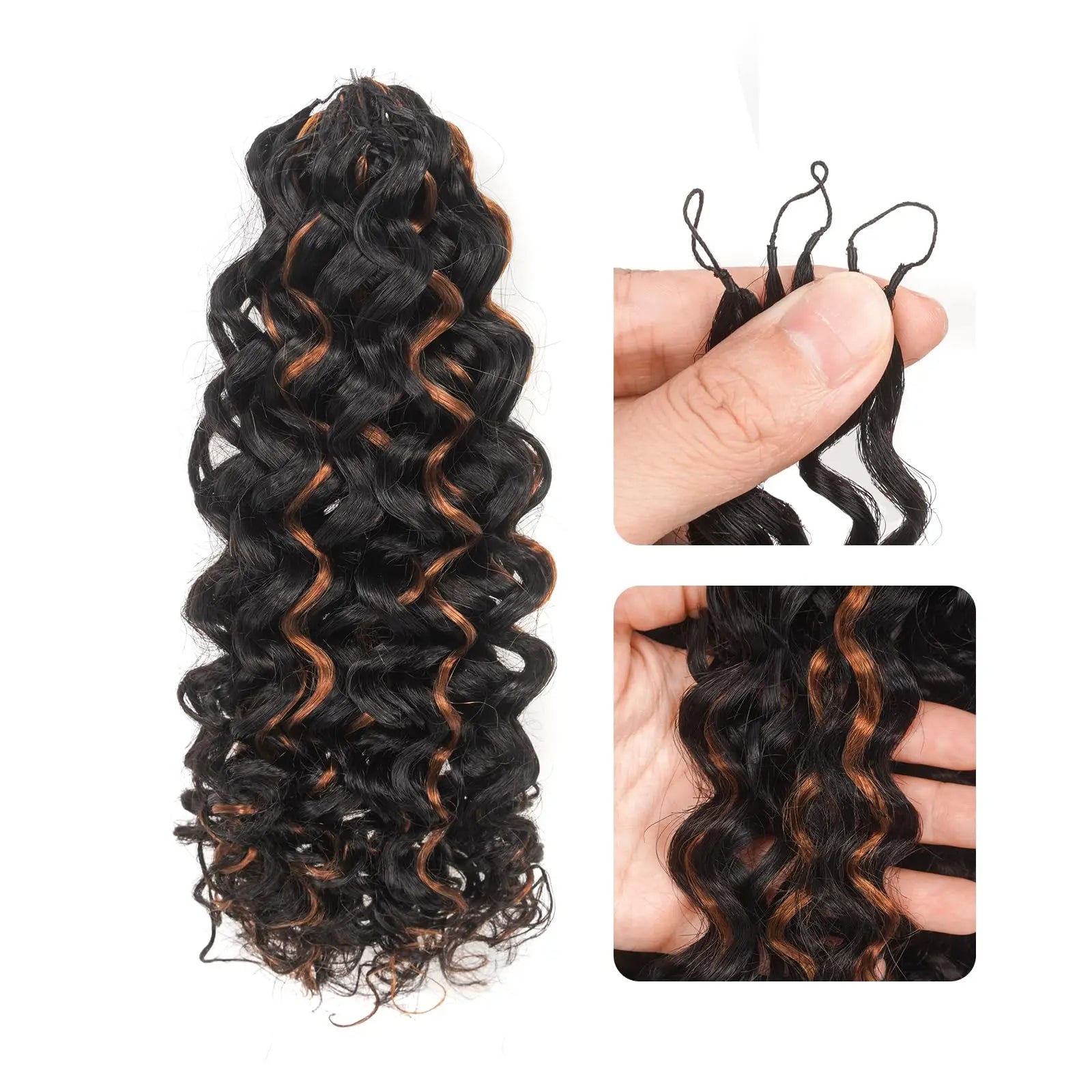( US ONLY) FAST SHIPPING丨ToyoTress Human Crochet Hair Kinky Curly - Feather-Line Invisible Knotless Crochet Human Hair For Black Women Brown Highlight Braiding Hair Toyotress