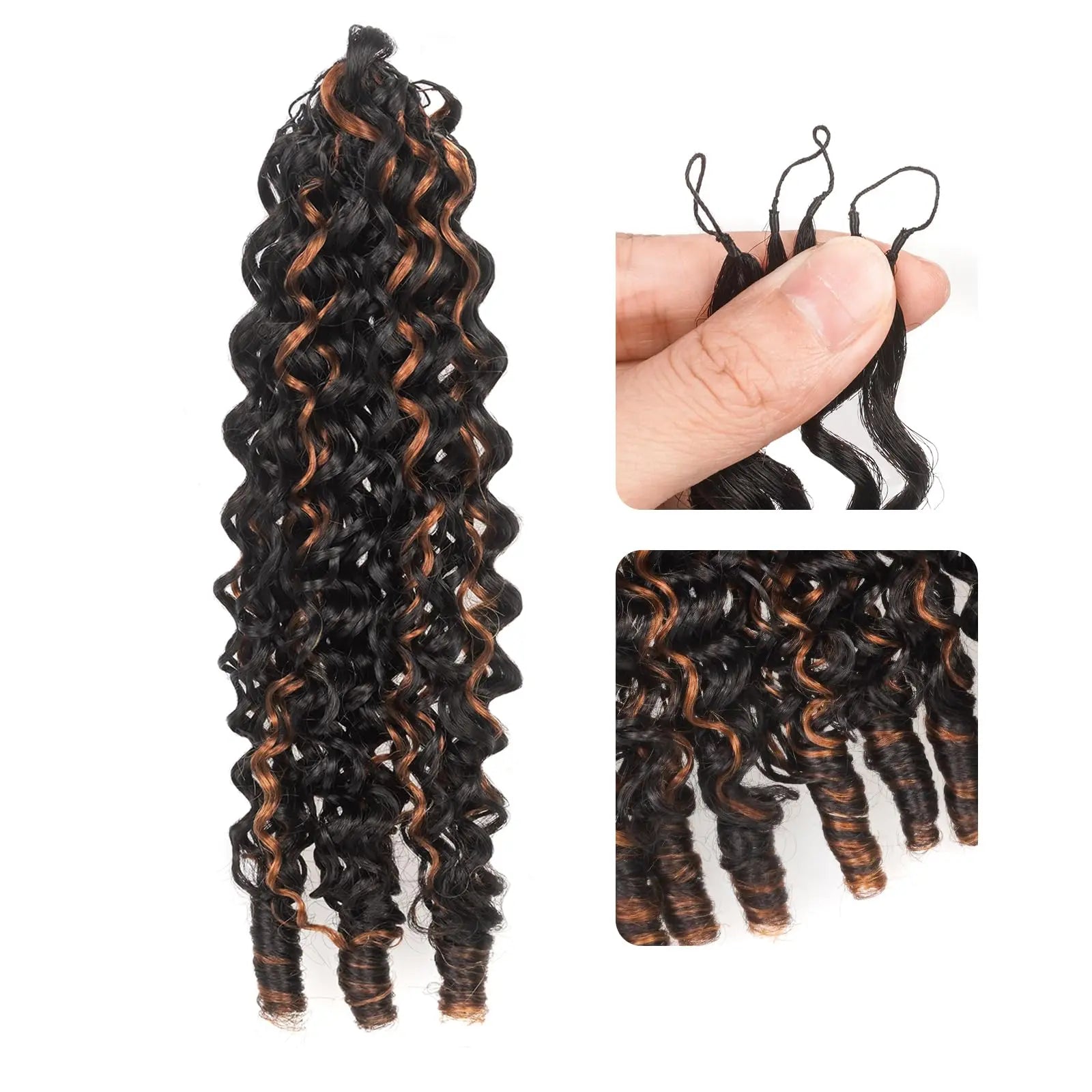 ( US ONLY) FAST SHIPPING HBC丨ToyoTress Burmese Curly Crochet Human Hair - Feather-Line Invisible Knotless Crochet Human Hair Brown Highlight Braiding Hair Toyotress
