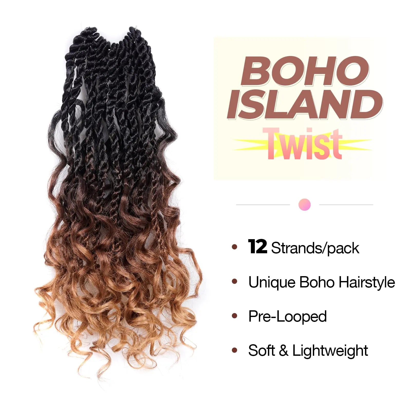 ( US ONLY) FAST SHIPPING ISLAND TWIST | Toyotress® Boho Island Twist Crochet Hair - 8 Packs Short Bob Ombre Brown Boho Havana Twist Crochet Braids Synthetic Braiding Hair Toyotress