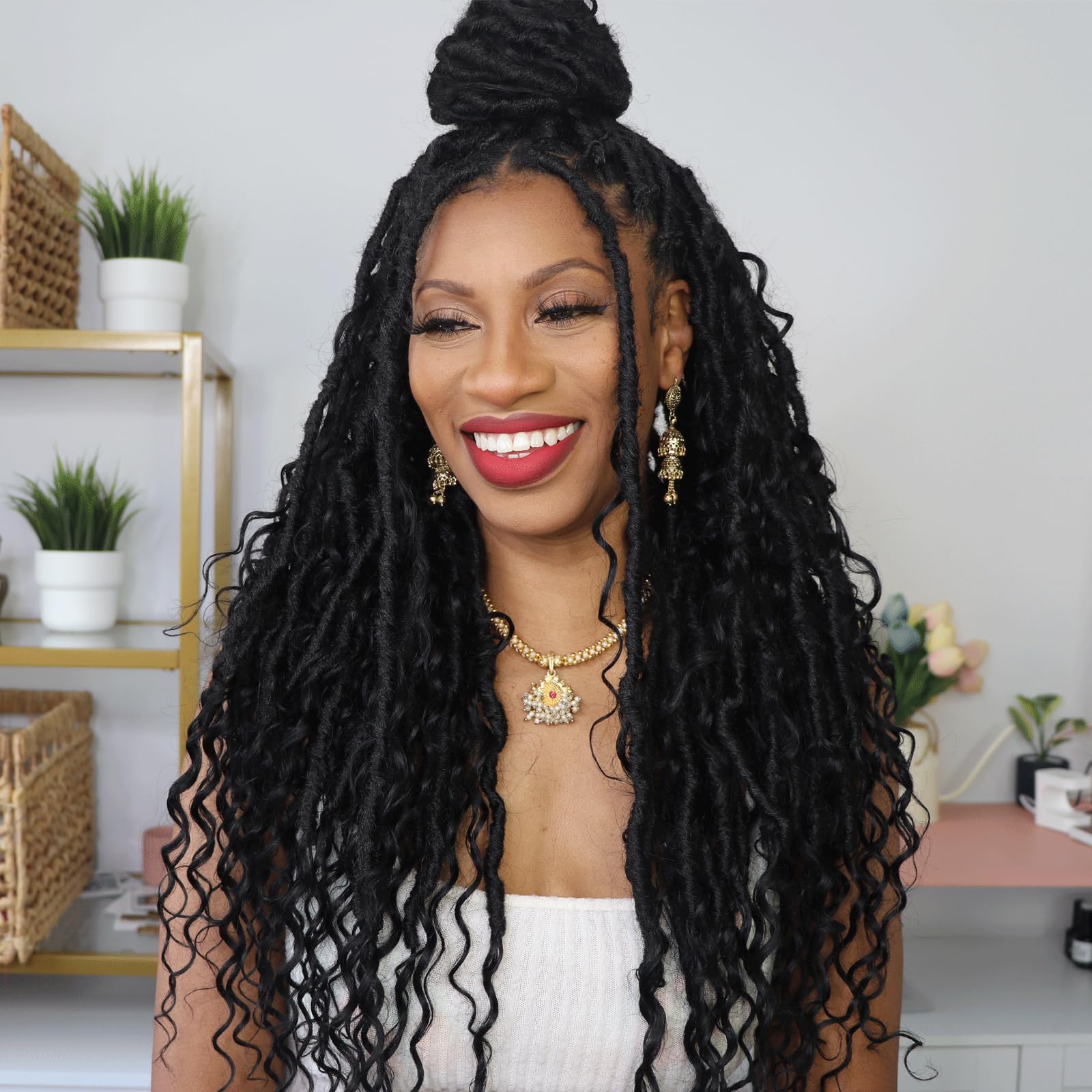 ( US ONLY) FAST SHIPPING Boho Human Hair Locs | Toyotress Boho Human Hair Locs - 8 Packs Pre-Looped Crochet Locs With Human Hair Curls, Ombre Brown Human Hair Locs With Curly Ends Braiding Hair Extensions