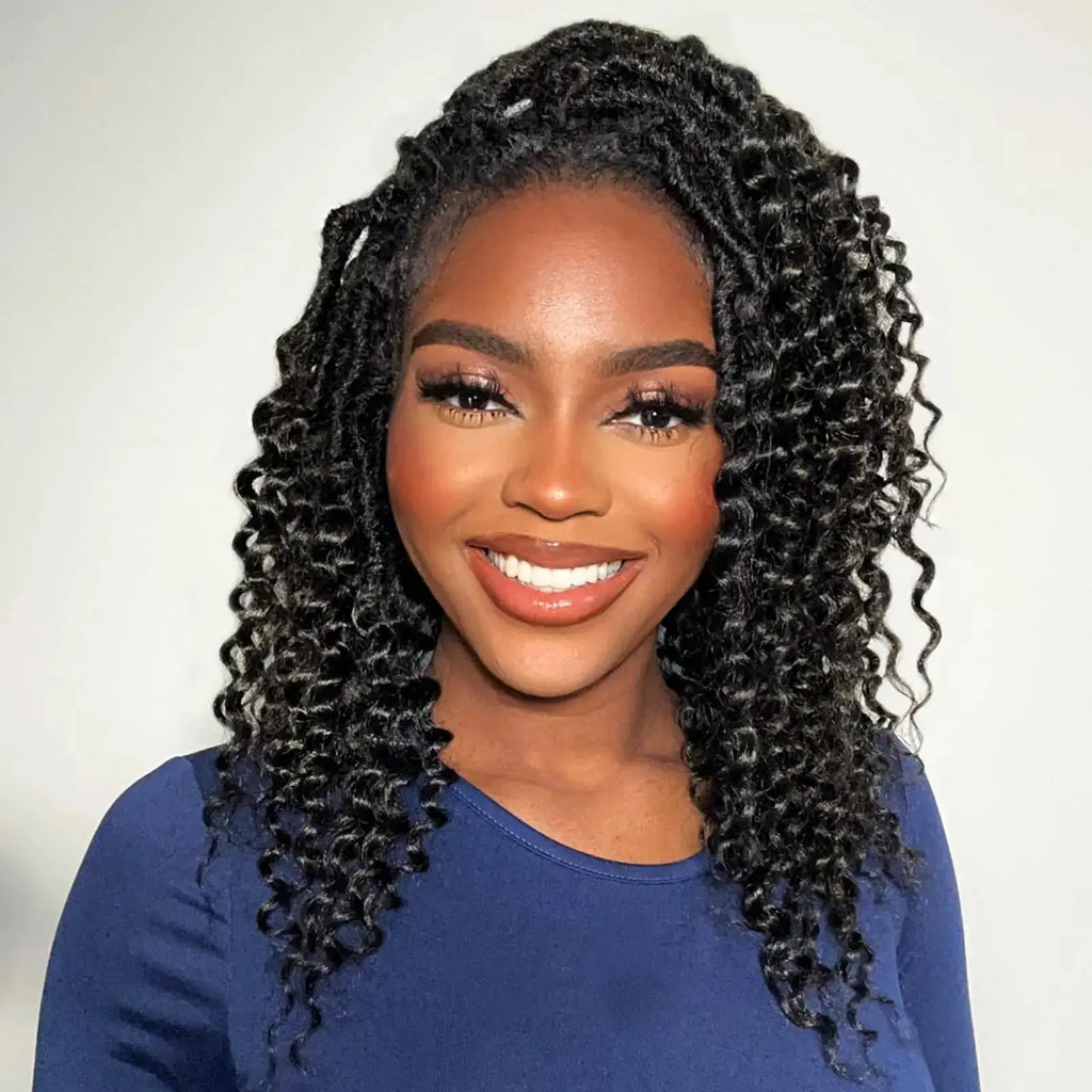 ( US ONLY) FAST SHIPPING DTL | Toyotress® Deep Wave Locs Crochet Hair - Curly Faux Locs Crochet Hair, Ombre Brown Ocean Wave Locs Pre-Looped Short Soft Locs Braiding Hair Toyotress