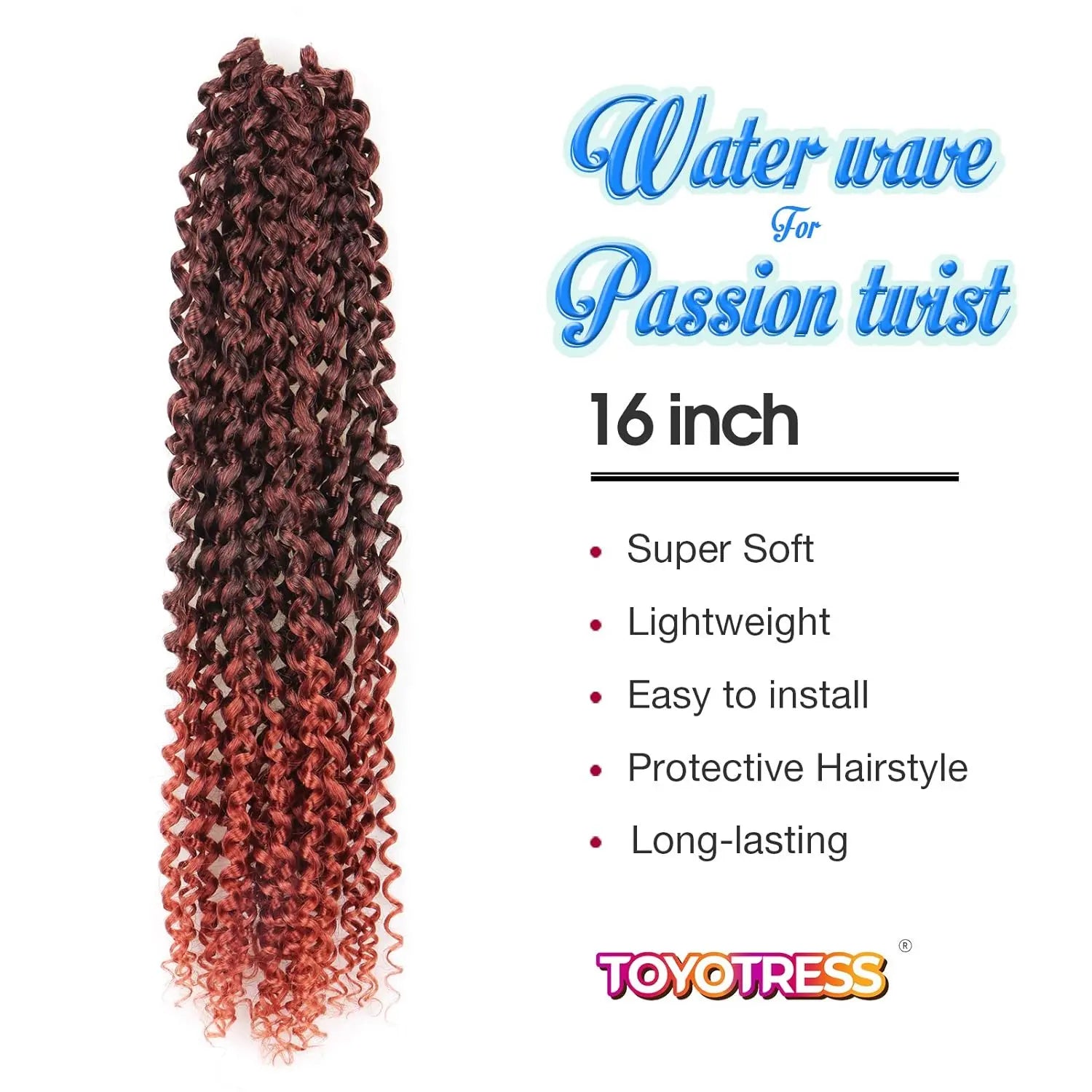 Clearance | TOYOTRESS Water Wave Passion Twist Hair 6/7 Packs - Ombre Orange Water Wave Crochet Braids Synthetic Braiding Hair Extensions Toyotress