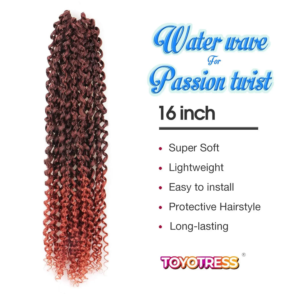 Clearance | TOYOTRESS Water Wave Passion Twist Hair 6/7 Packs - Ombre Orange Water Wave Crochet Braids Synthetic Braiding Hair Extensions Toyotress
