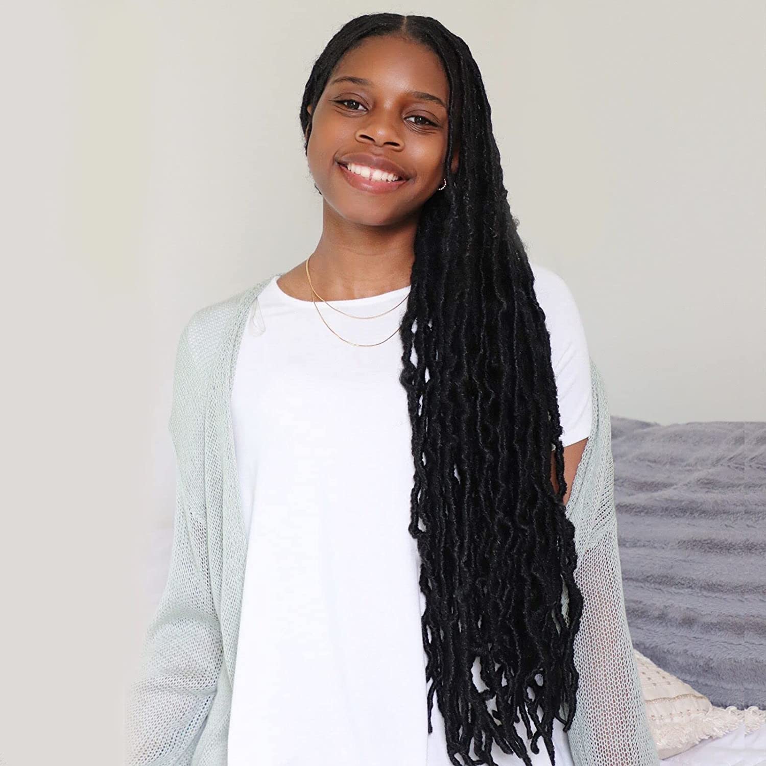 ( US ONLY) FAST SHIPPING FL | Toyotress Faux Locs Crochet Hair - Soft Natural Ombre Brown Long Pre-looped Faux Locs Crochet Braids, Curly Wavy Synthetic Braiding Hair Extensions