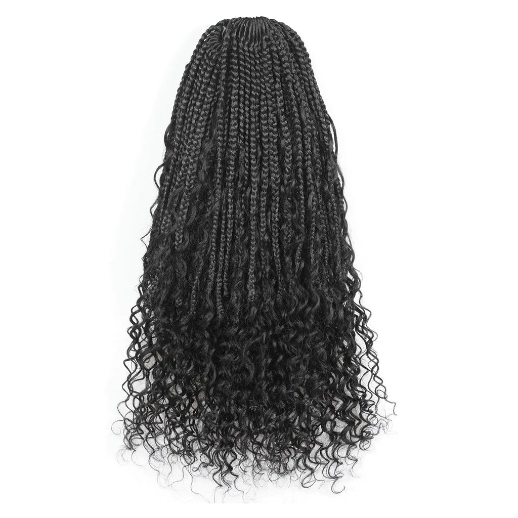 ( US ONLY) FAST SHIPPING HB | Toyotress® Boho Braids With Human Hair Curls Handmade Pre-Looped Crochet Boho Box Braids (96 Strands In All) Toyotress