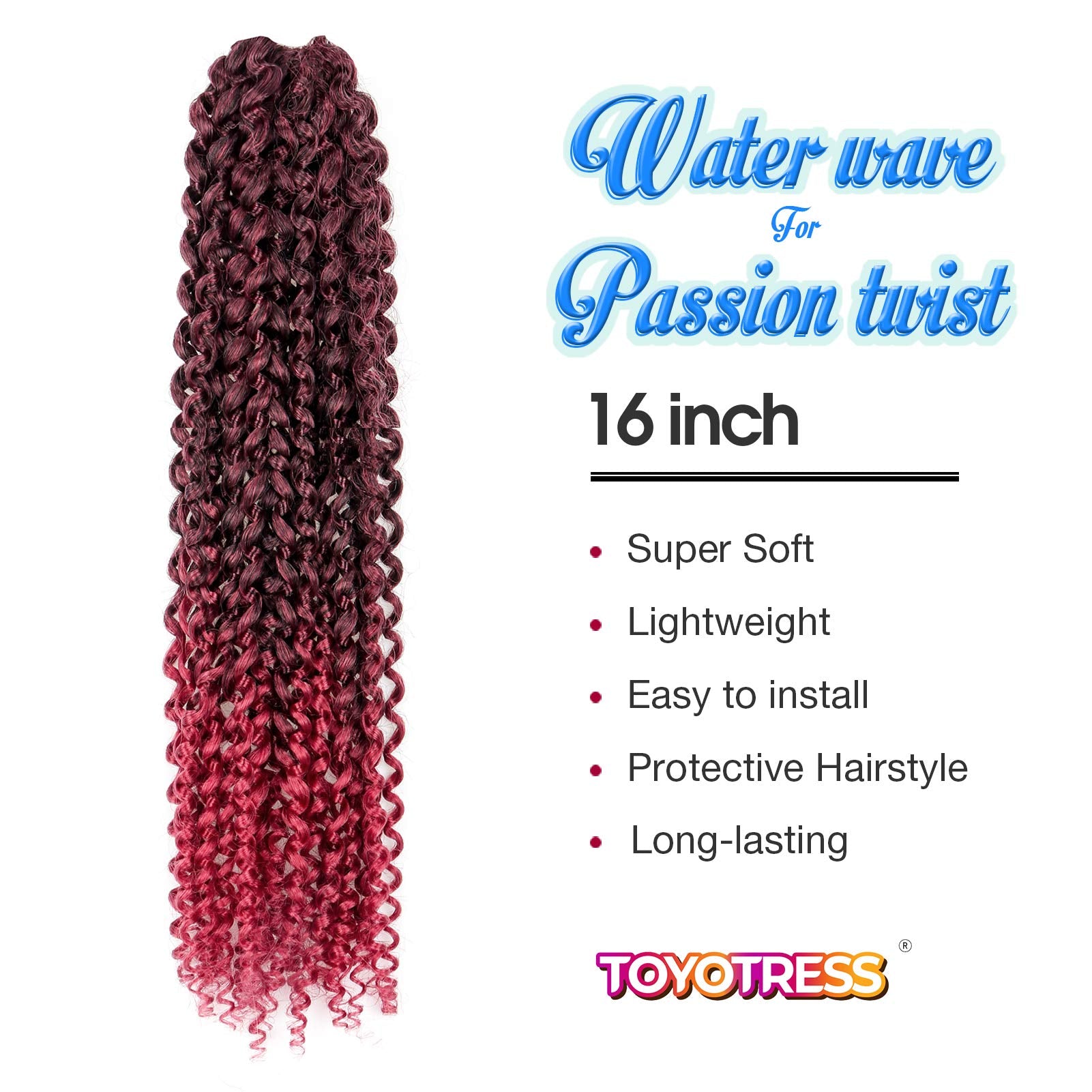 TOYOTRESS Water Wave Passion Twist Hair - Ombre Orange Water Wave Crochet Braids Synthetic Braiding Hair Extensions