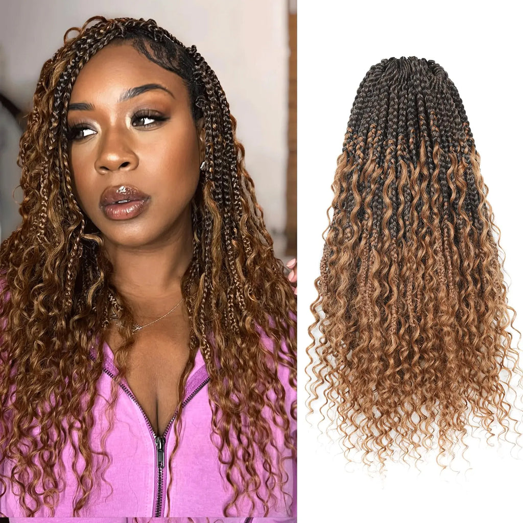 ( US ONLY) FAST SHIPPING HB | Toyotress® Boho Braids With Human Hair Curls Handmade Pre-Looped Crochet Boho Box Braids (96 Strands In All) Toyotress