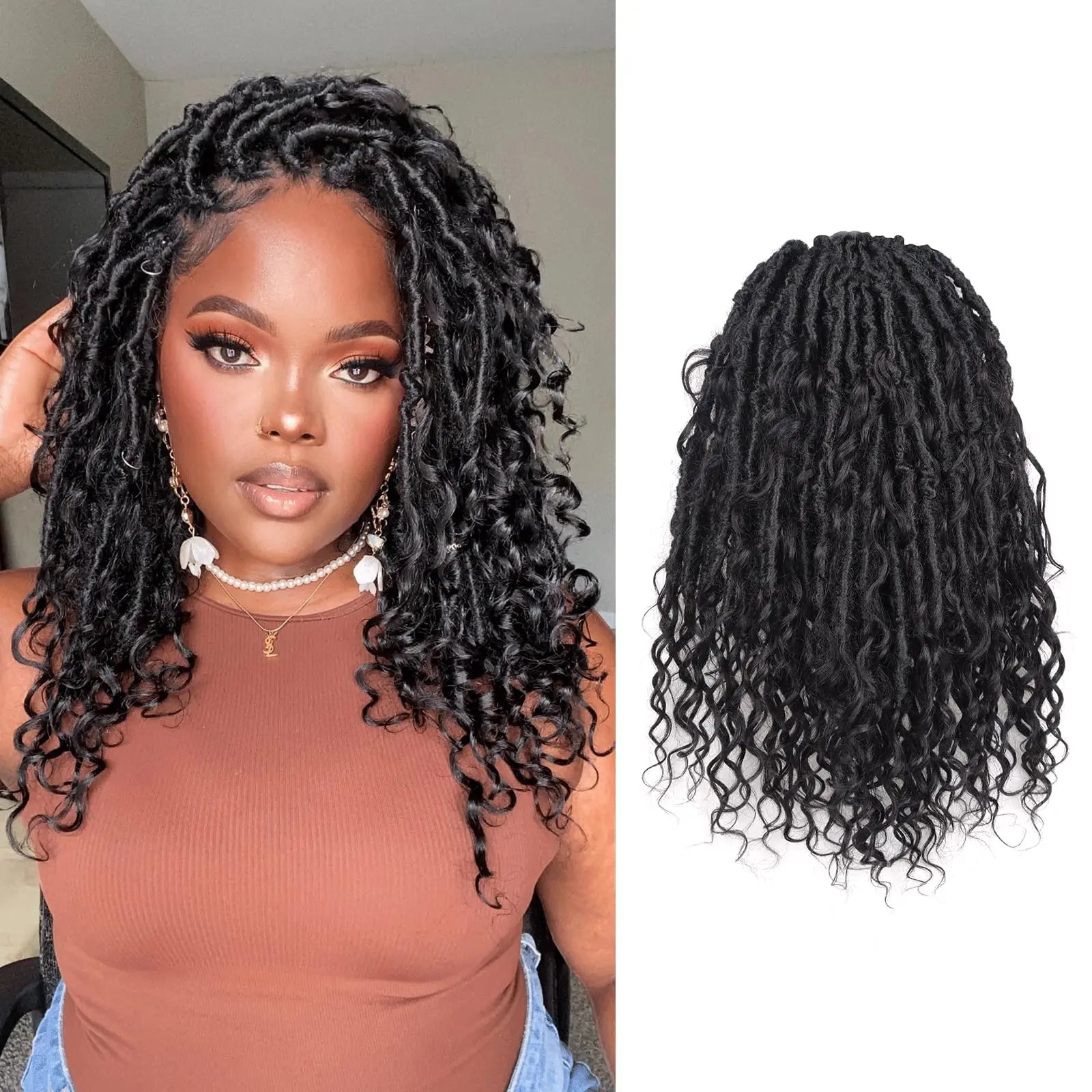 ( US ONLY) FAST SHIPPING PHLocs | Toyotress® Updated Boho Locs With Human Hair Curls Pre Looped Goddess Boho Dreadlocks Curly Ends Hair Extensions Toyotress