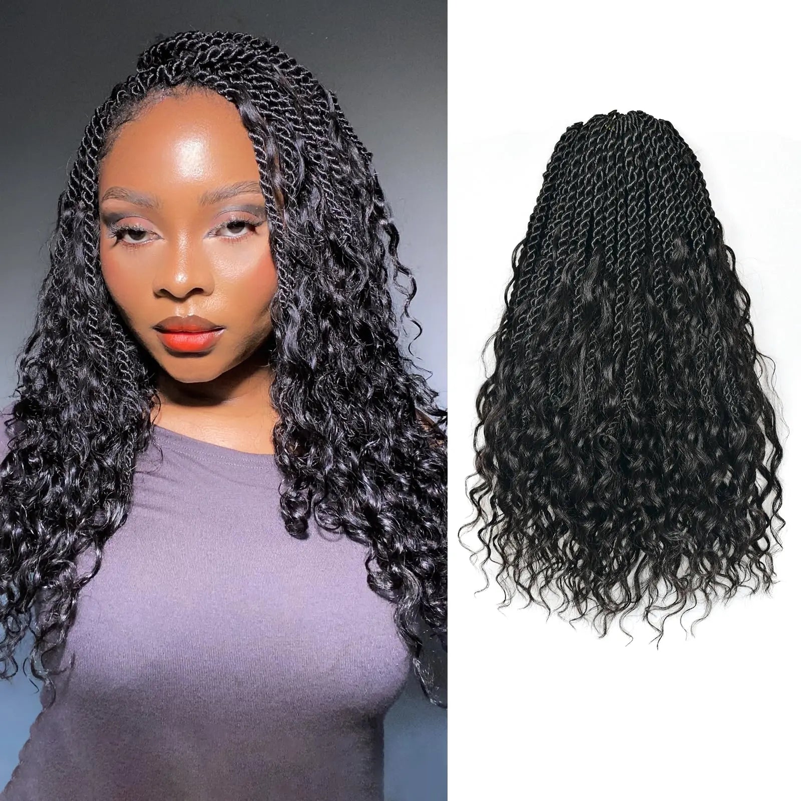 ( US ONLY) FAST SHIPPING HBIT | Toyotress® Boho Island Twist with Human Hair Curls Crochet Hair Senegalese Twist Pre Looped Braiding Hair With Human Hair Curly Ends Toyotress