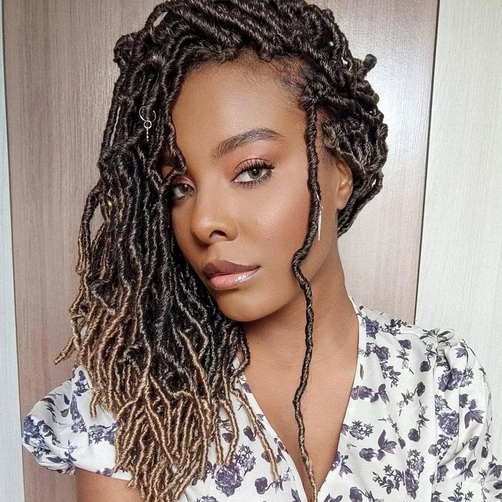 ( US ONLY) FAST SHIPPING FL | Toyotress® Faux Locs Crochet Hair - Soft Natural Ombre Brown Long Pre-looped Faux Locs Crochet Braids, Curly Wavy Synthetic Braiding Hair Extensions Toyotress