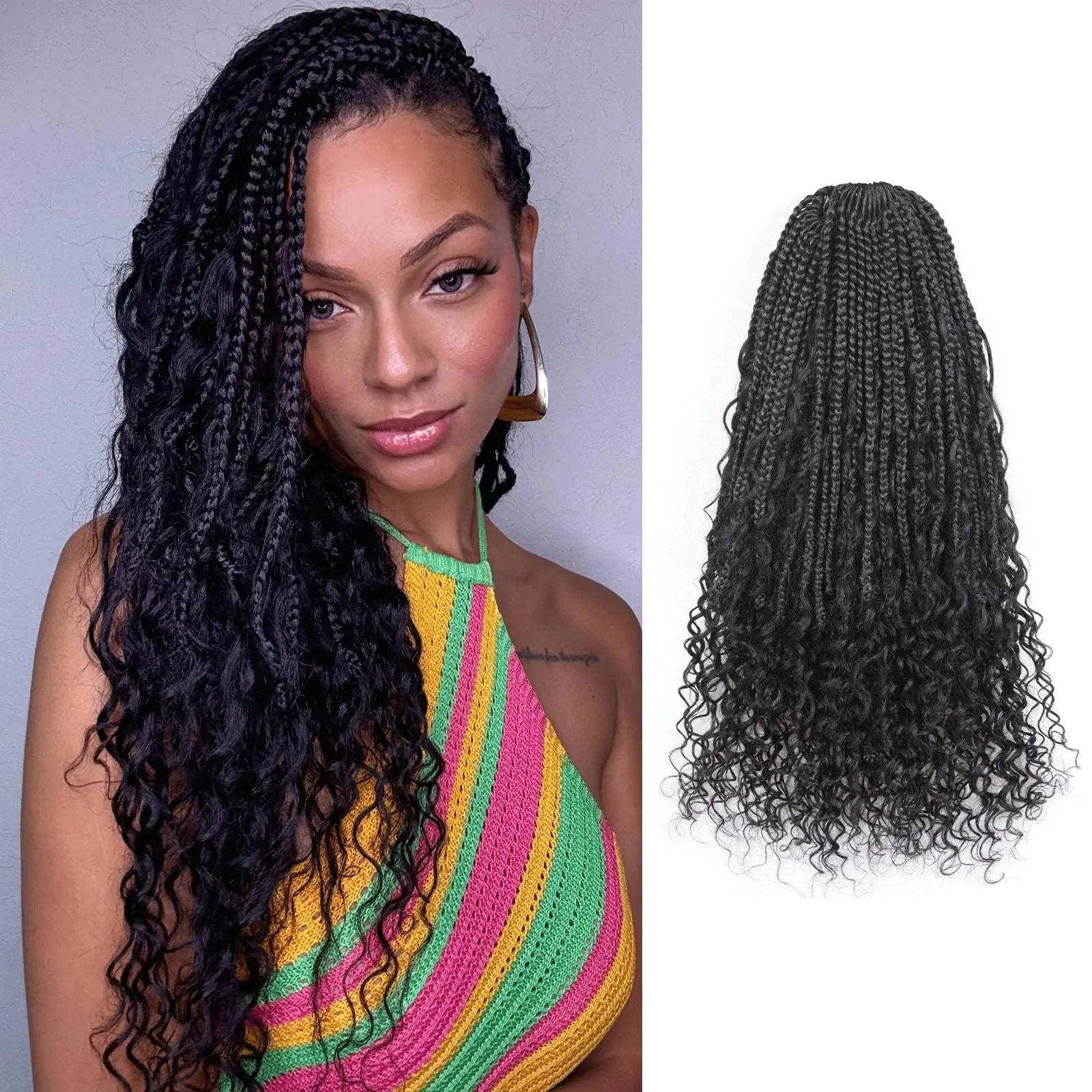 ( US ONLY) FAST SHIPPING HB | Toyotress® Boho Braids With Human Hair Curls Handmade Pre-Looped Crochet Boho Box Braids (96 Strands In All) Toyotress