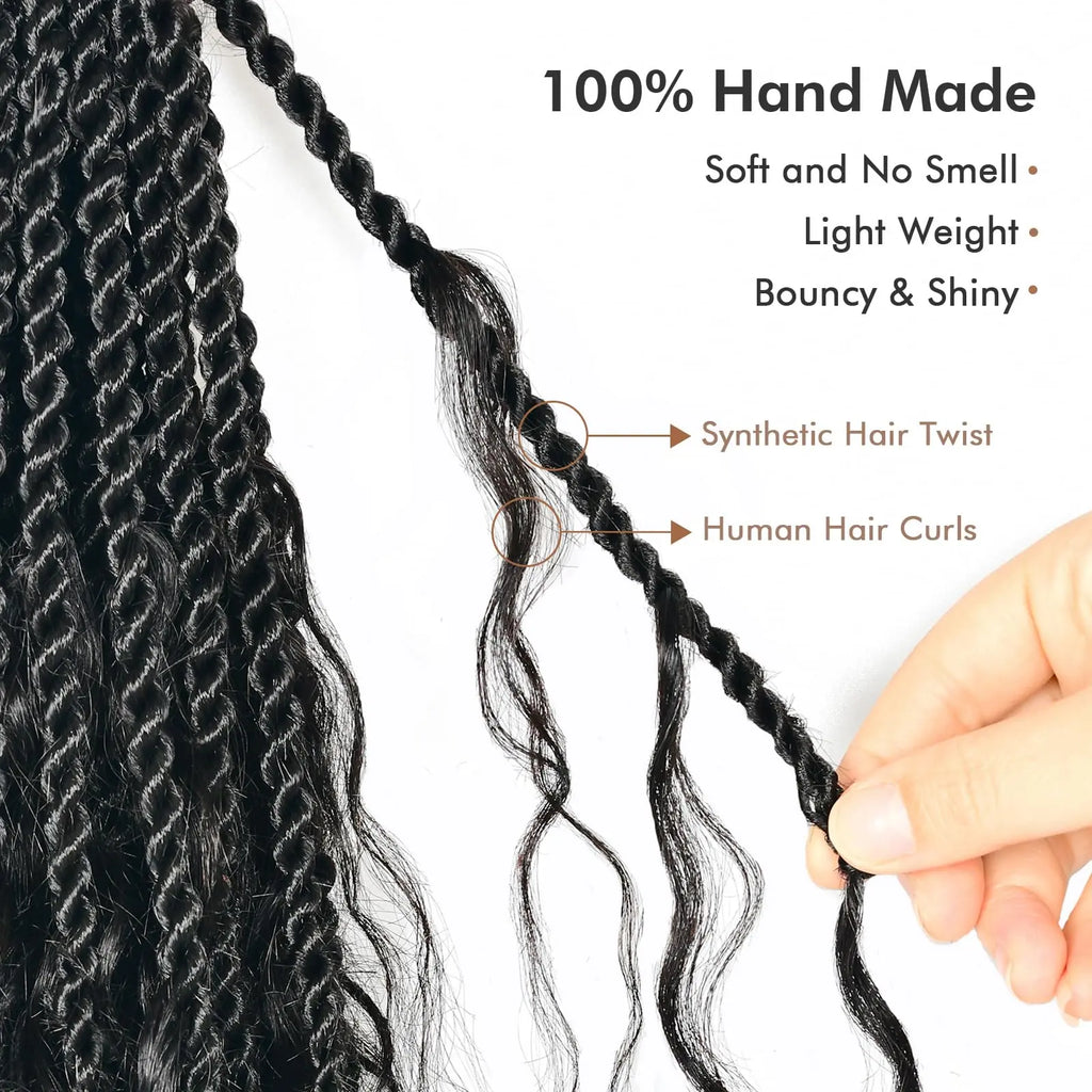 ( US ONLY) FAST SHIPPING HBIT | Toyotress® Boho Island Twist with Human Hair Curls Crochet Hair Senegalese Twist Pre Looped Braiding Hair With Human Hair Curly Ends Toyotress