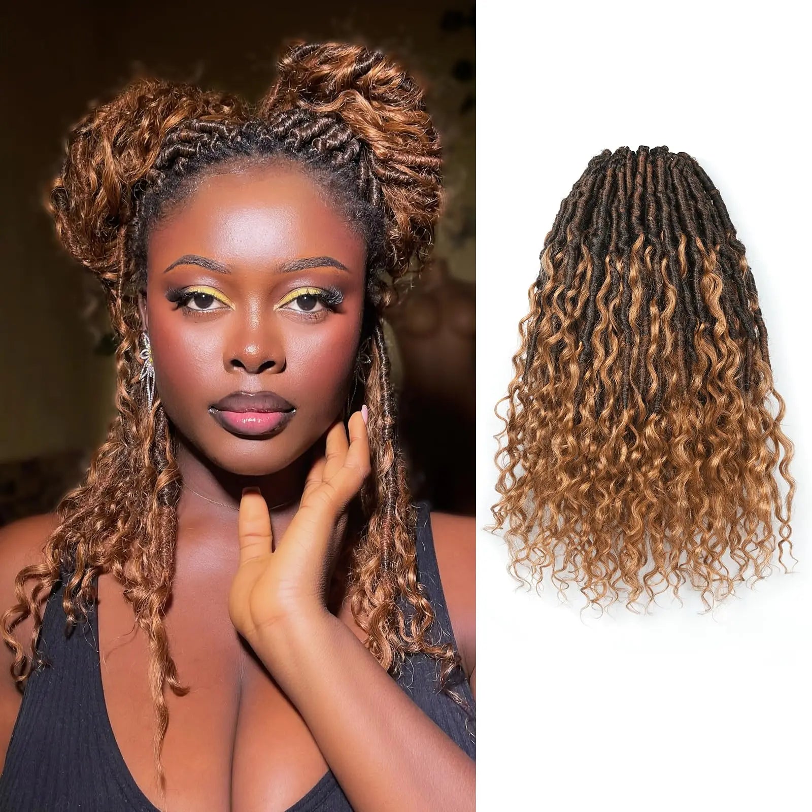 ( US ONLY) FAST SHIPPING PHLocs | Toyotress® Updated Boho Locs With Human Hair Curls Pre Looped Goddess Boho Dreadlocks Curly Ends Hair Extensions Toyotress